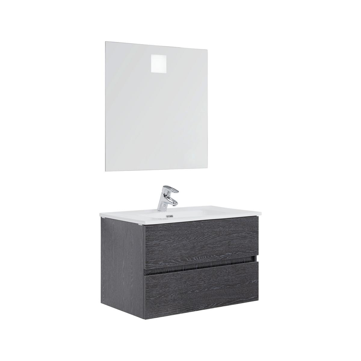 Skříňka s umyvadlem a LED zrcadlem MATTEO - bílá/černá, Moderní, kompozitní dřevo/keramika (76/50/46,5cm) - Livetastic