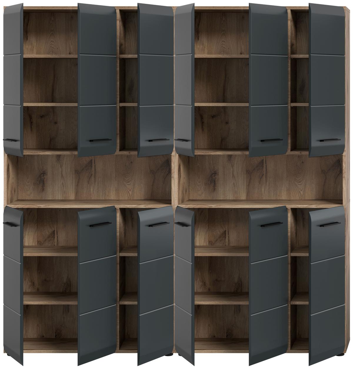 Hochschrank Ice Schwarz/Eiche Dekor B: 180cm - Eiche dunkel/Schwarz, Basics, Holzwerkstoff (180/185/30cm) - MID.YOU