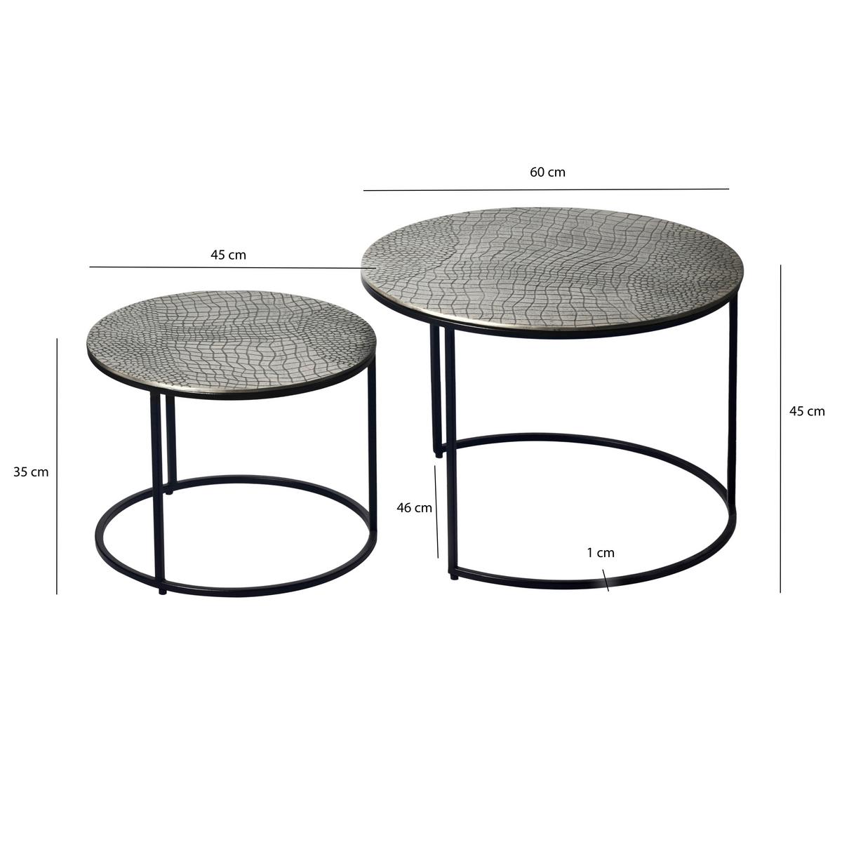 Beistelltischset 2-teilig Aluminium lackiert - Silberfarben/Schwarz, Design, Metall (60/45/60cm) - Livetastic