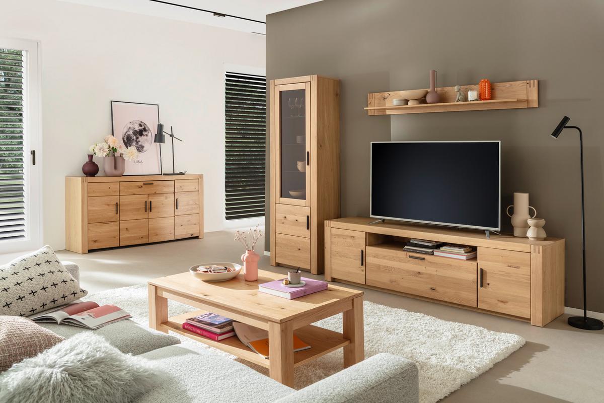 Wohnwand Prag - Eichefarben, Design, Glas/Holz (283/203/50cm)