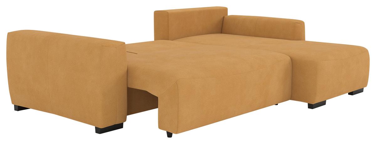 Ecksofa mit Bettfunktion Giro Mikrofaser senfgelb, B: 252cm - Senfgelb/Schwarz, Trend, Textil (252/170cm) - MID.YOU