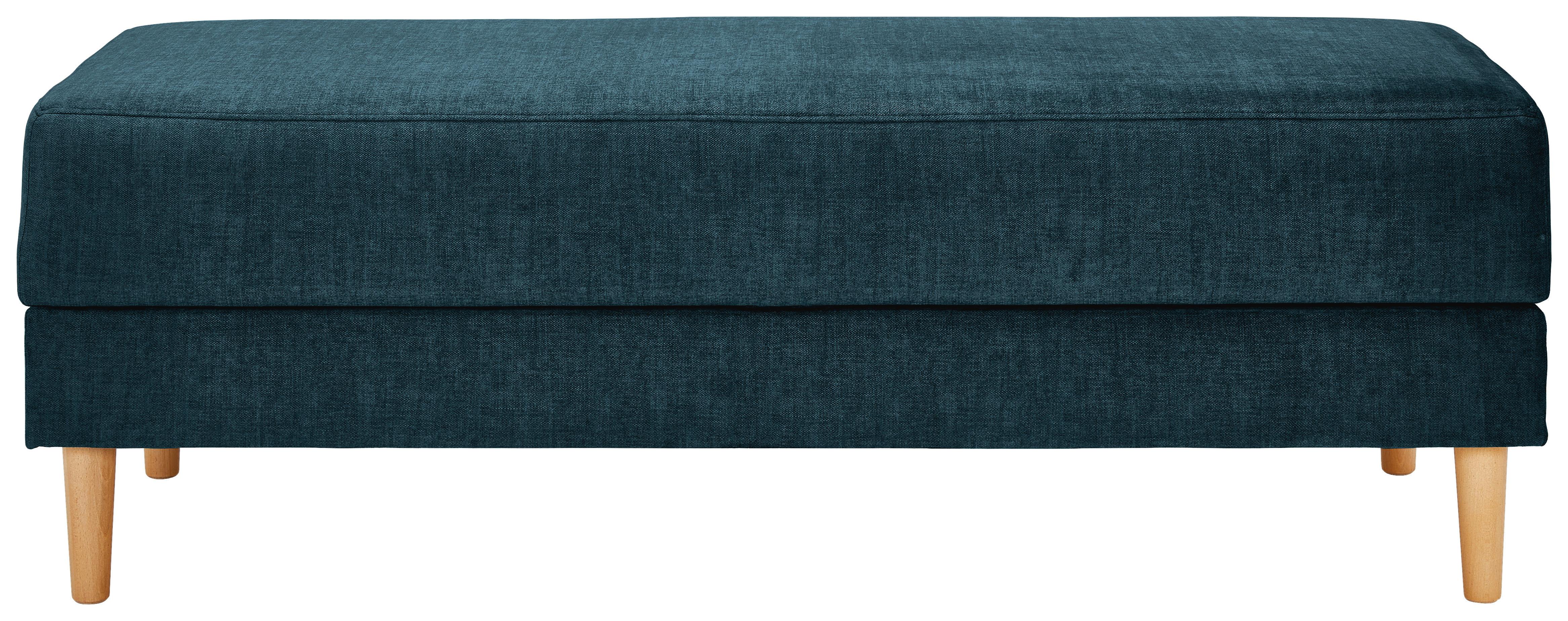 Hocker Freda mit Stauraum Velours Blau H: 48 cm - Blau/Naturfarben, MODERN, Textil (135/48/57cm) - Max Winzer