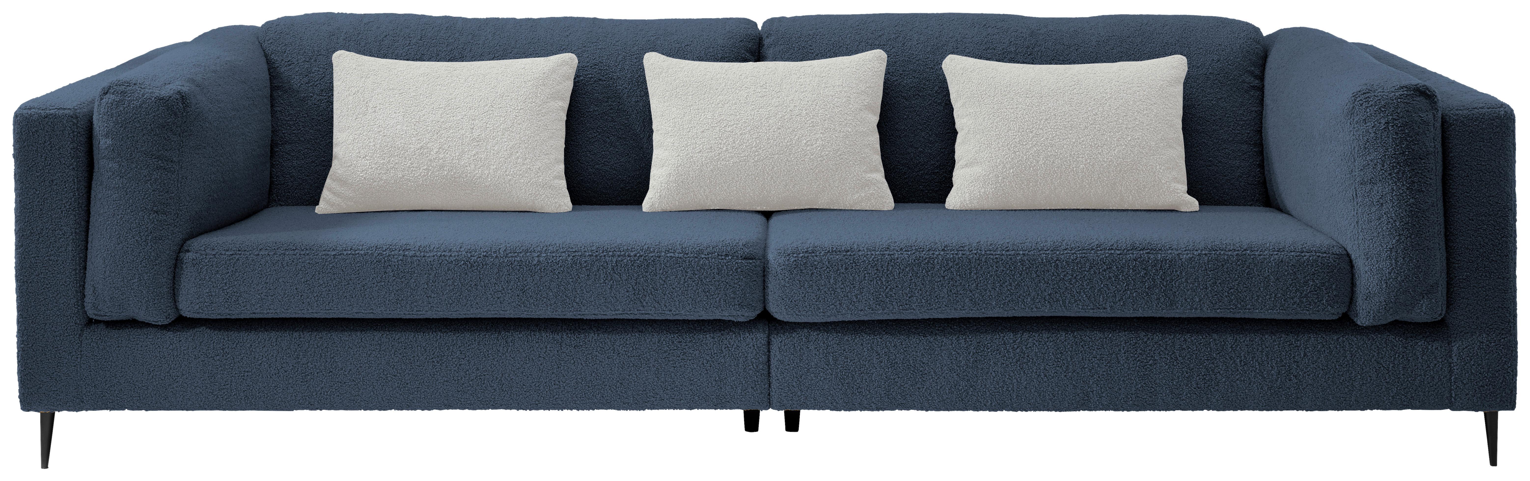 4-Sitzer-Sofa Roma Dunkelblau Teddystoff - Schwarz/Dunkelblau, Design, Textil (306/83/113cm) - Livetastic