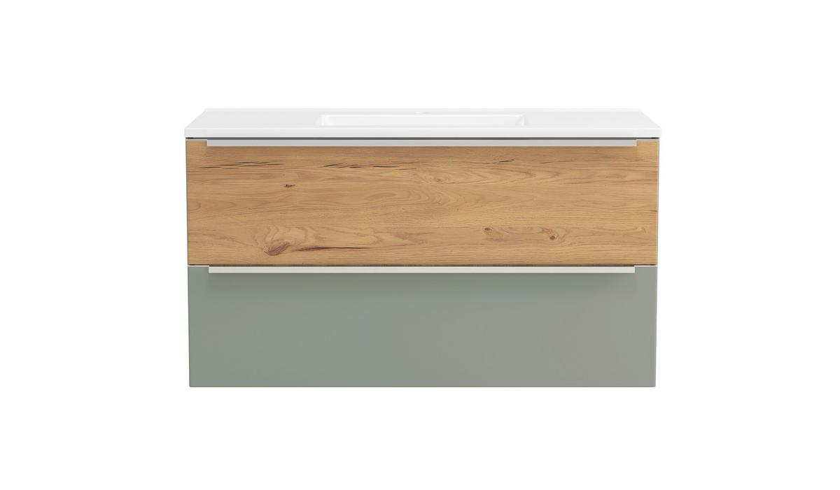 WASCHTISCHKOMBI Schilfgrün/Wildeiche B: 100cm - Schilfgrün/Wildeiche, Trend, Holzwerkstoff/Stein (100/54/47cm) - Held