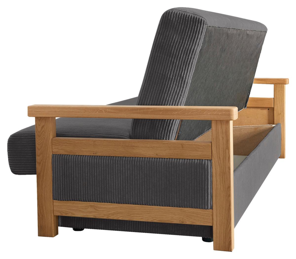 Schlafsofa Malaga Graphitfarben B: 220cm - Graphitfarben/Naturfarben, Design, Holz/Textil (220/90/90cm) - P & B