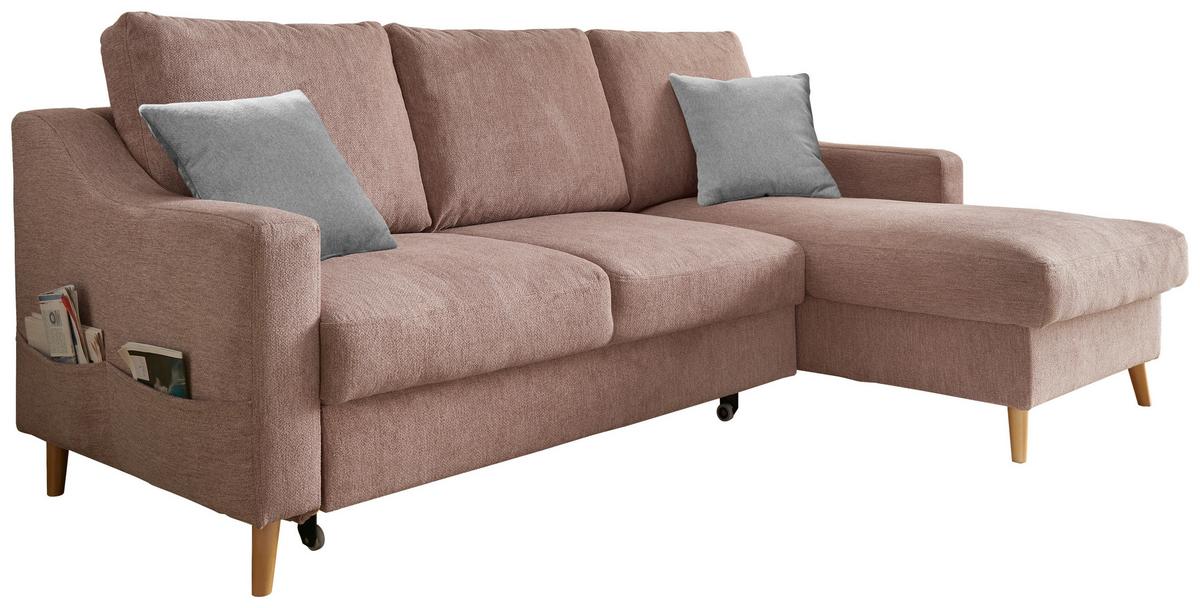Ecksofa Valentina Drosa S: 228/150 Cm - Dunkelrosa/Naturfarben, Design, Textil (228/150cm) - MID.YOU