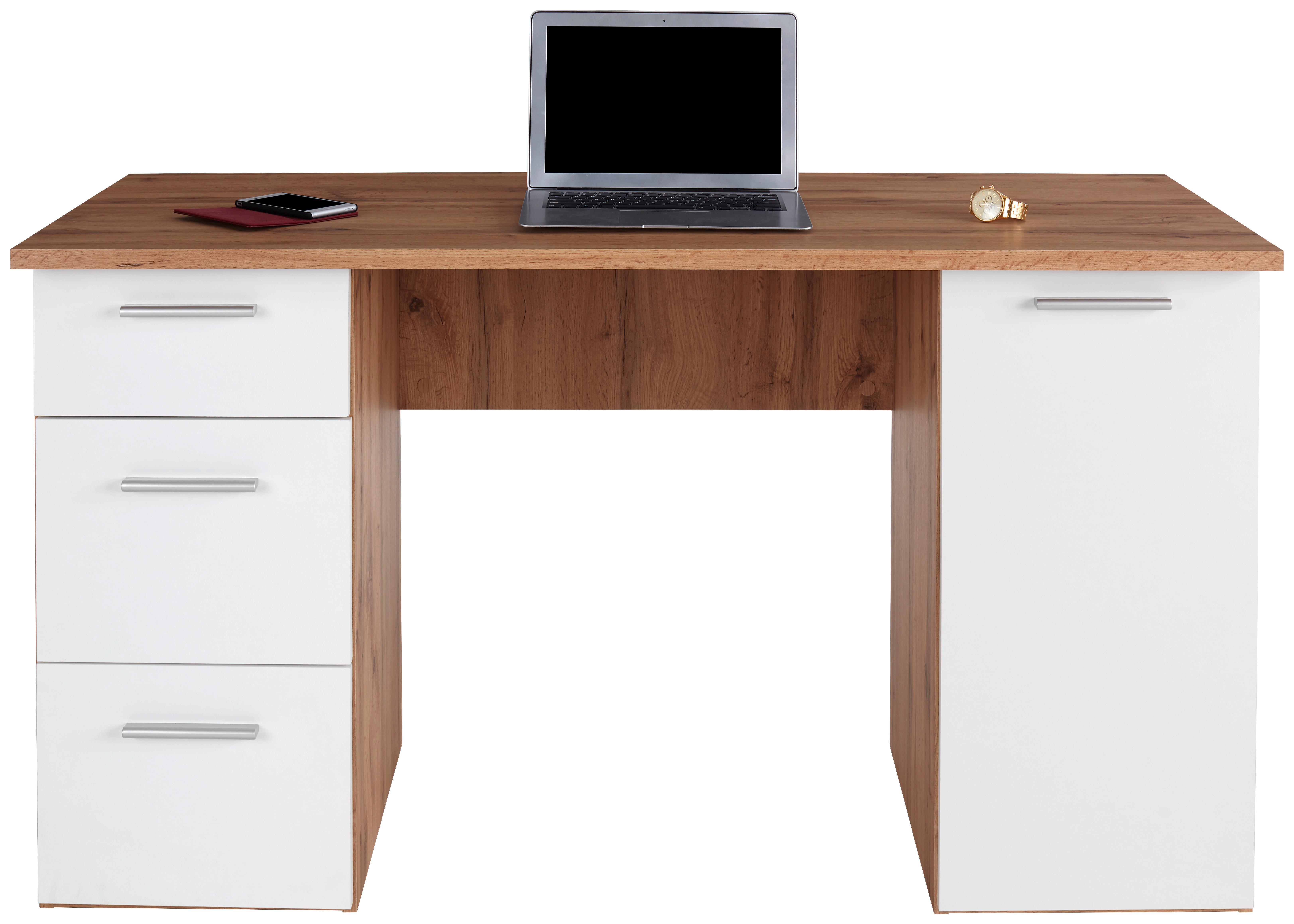 Schreibtisch mit Stauraum B 138 cm H 76cm Mx 143 Eiche Dekor - Eichefarben/Weiß, MODERN, Holzwerkstoff (138/76cm)