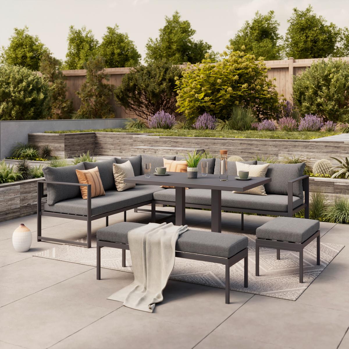 Loungegarnitur 4-tlg Medan Metall/kunststoff Mit Kissen - Anthrazit, MODERN, Textil/Metall (193/175cm) - Beldano