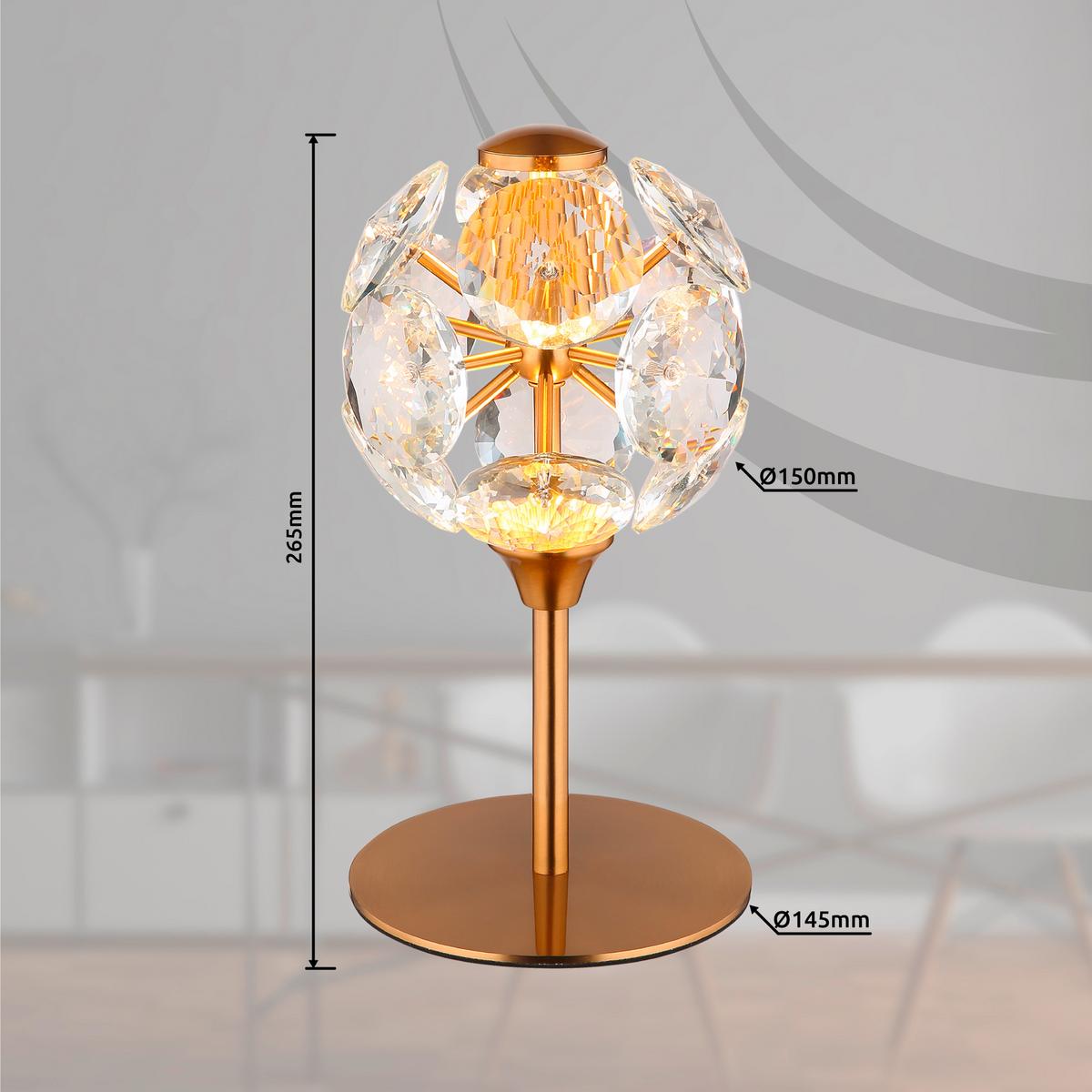 LED-Tischleuchte Virina Klar Schwarz Goldfarben D:15cm - Klar/Goldfarben, KONVENTIONELL, Glas/Kunststoff (15/26,5cm) - Globo