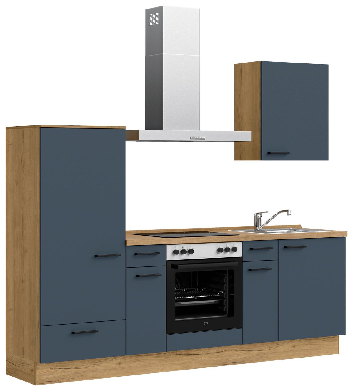 Küchenleerblock Easytouch Low-Line, L2 Links - Blau/Eichefarben, MODERN, Holzwerkstoff (240cm) - Nobilia