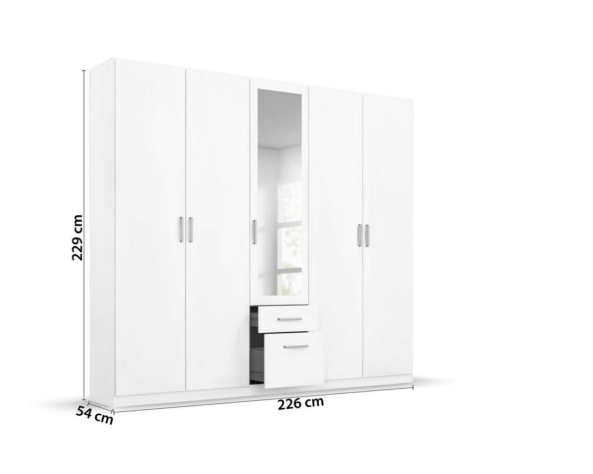 Drehtürenschrank Mit Spiegel B: 226 Cm Bingen Weiß - Weiß, MODERN, Holzwerkstoff (226/229/54cm) - Rauch Möbel
