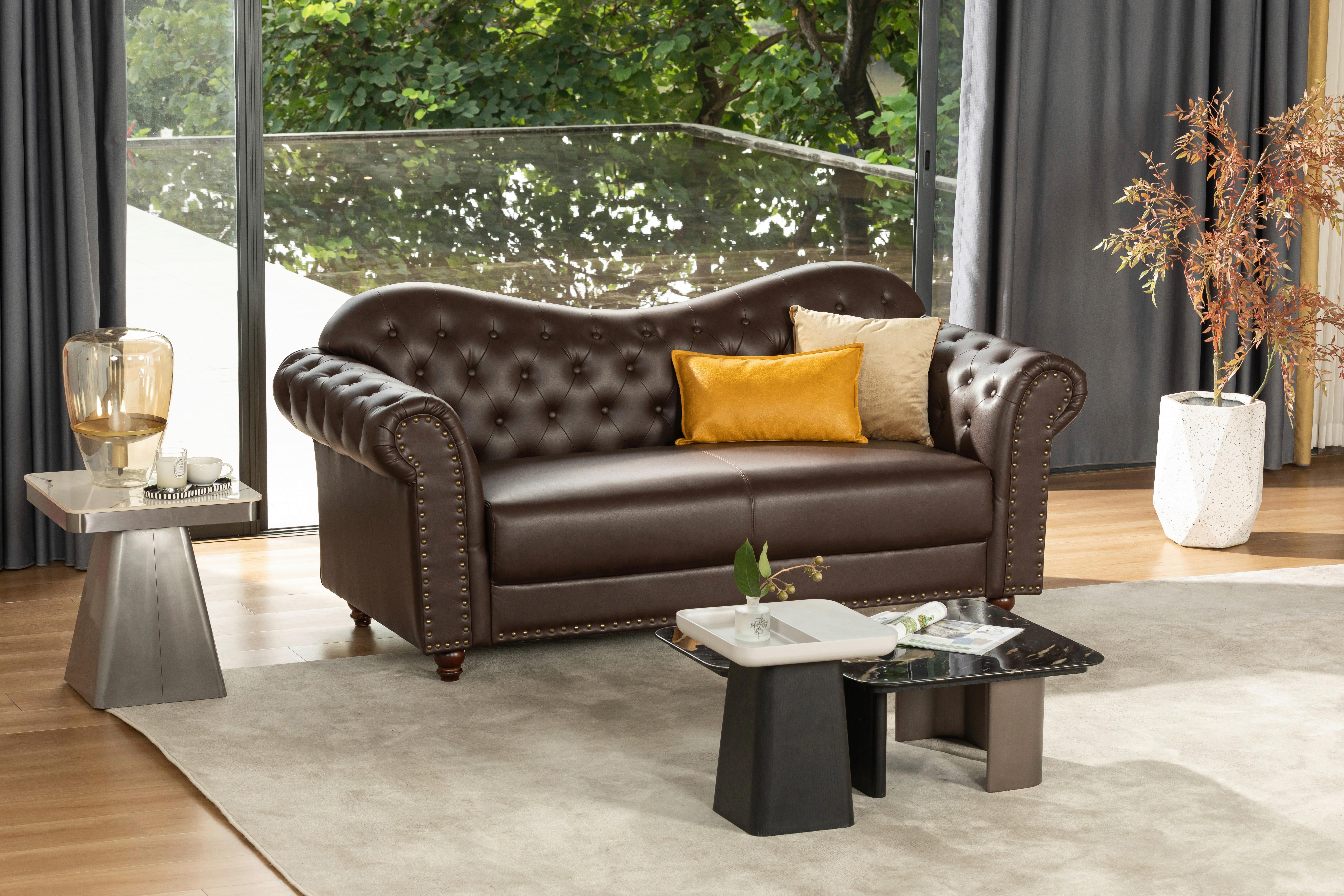 Chesterfield-Sofa Christel - Dunkelbraun/Braun, KONVENTIONELL, Textil (208/94/90cm) - Livetastic