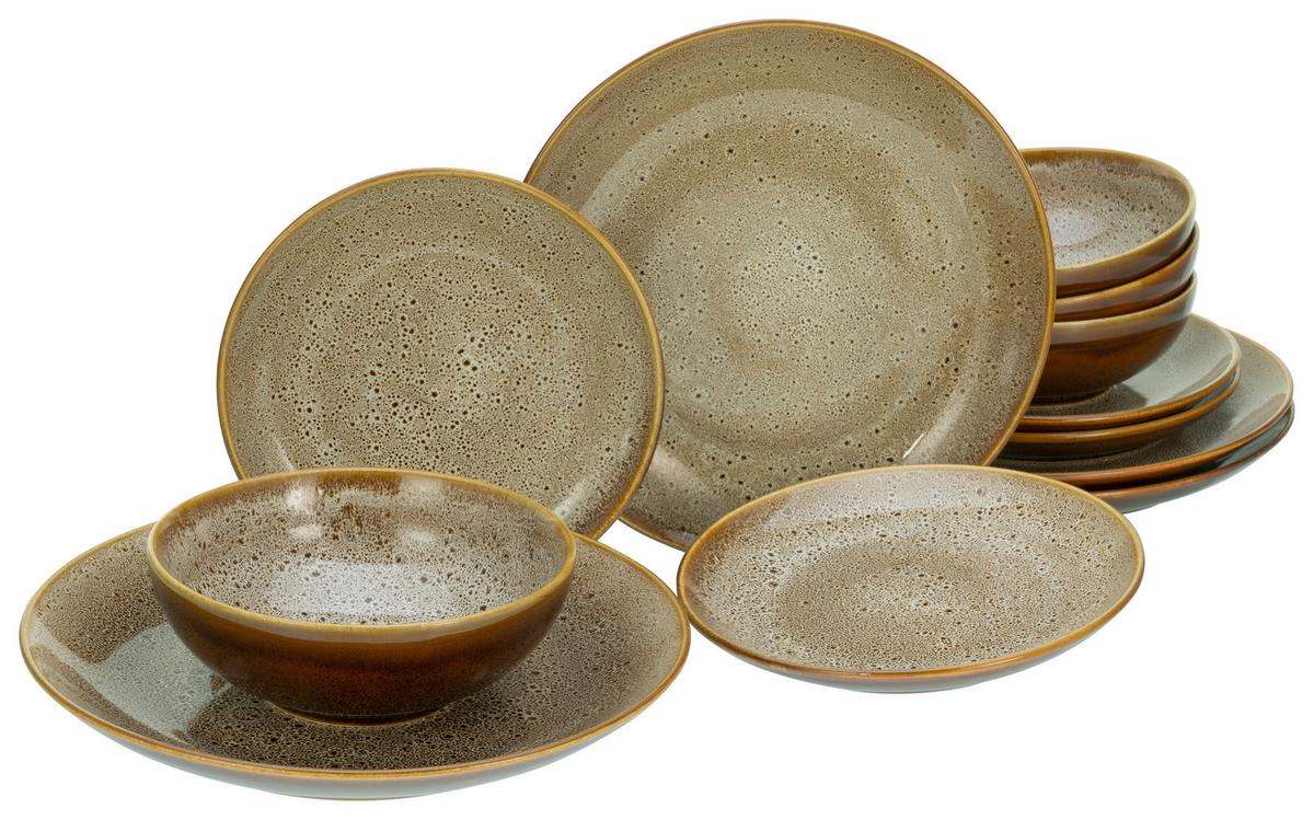 Tafelservice Keramik 4 Personen Geschirr Set - Cognac, Keramik - Creatable