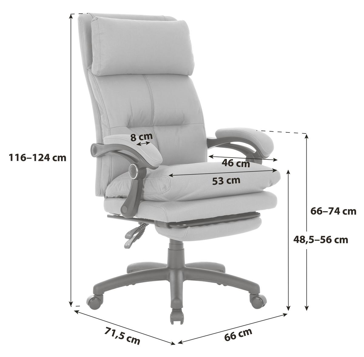 Chefsessel Bernie + Armstützen Grau bis 140 kg - Schwarz/Grau, MODERN, Kunststoff/Textil (66/116-124/71,5cm) - Livetastic