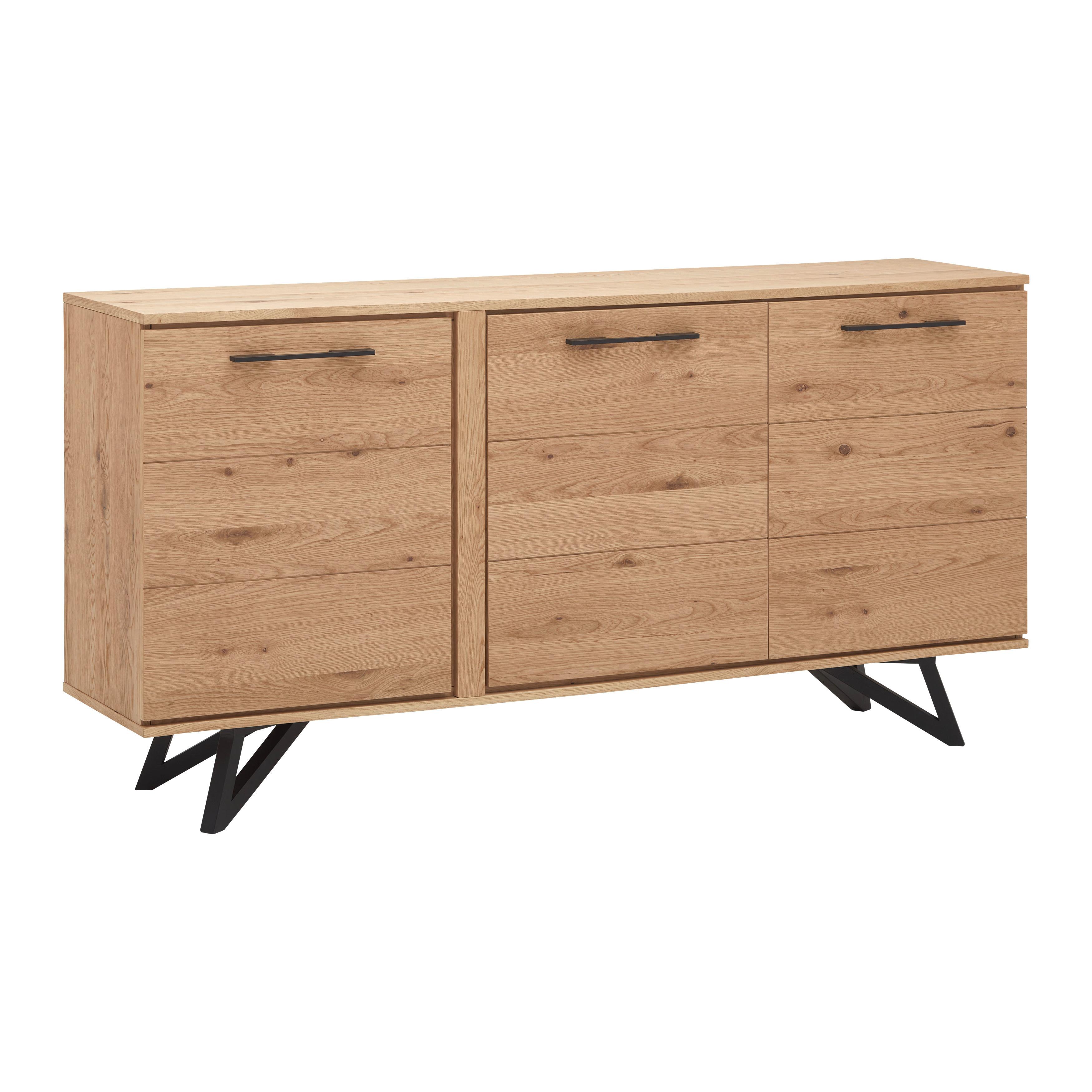 Široká komoda EMILIO dub - čierna/farba duba, Modern, kov/drevo (170/85/40cm) - Bessagi Home