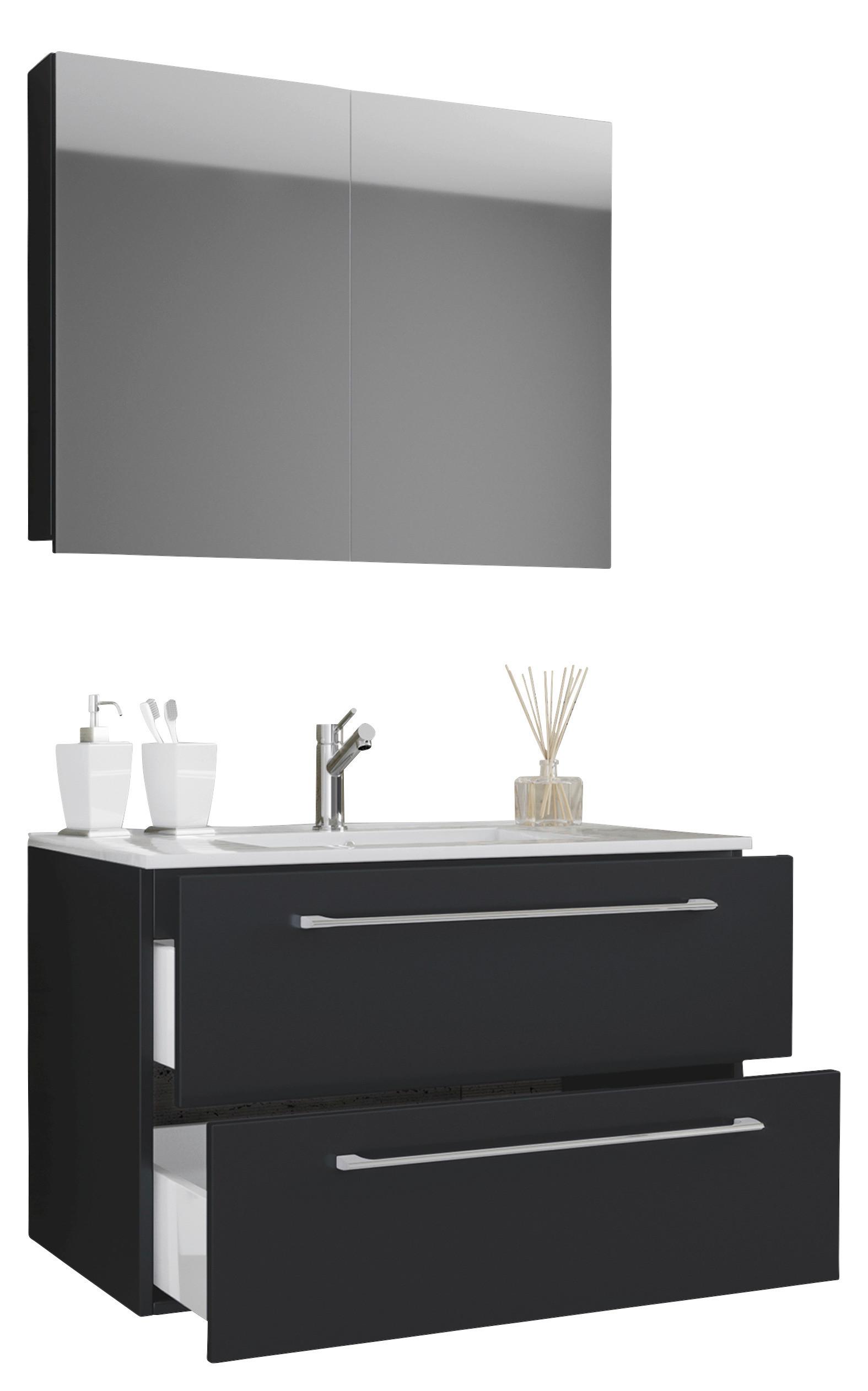 Badezimmer Badinos 3-Teilig Schwarz B: 80 cm - Schwarz/Weiß, MODERN, Keramik/Holzwerkstoff (80cm) - MID.YOU
