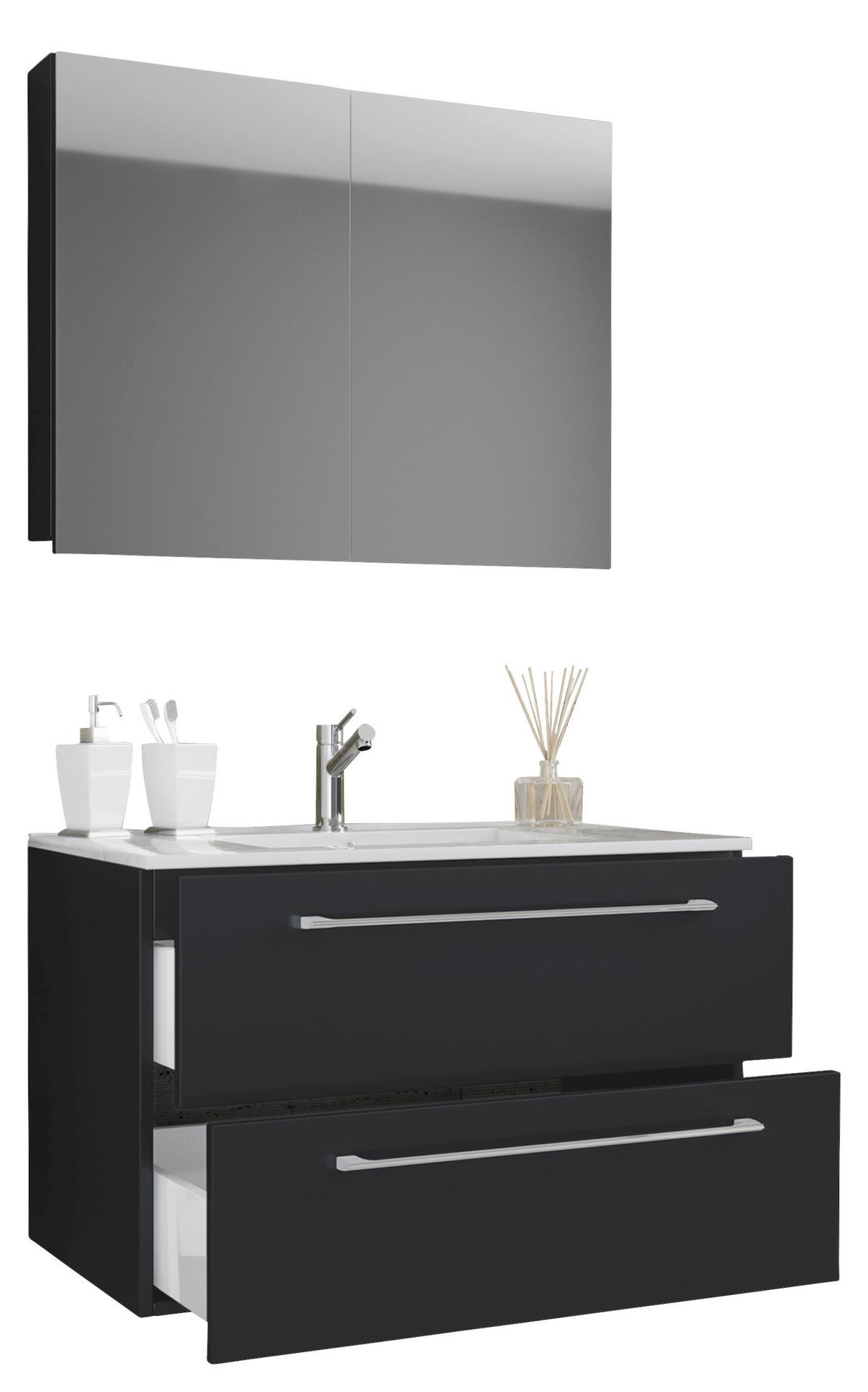 Badezimmer Badinos 3-teilig Schwarz B: 80 Cm - Schwarz/Weiß, MODERN, Keramik/Holzwerkstoff (80cm) - MID.YOU
