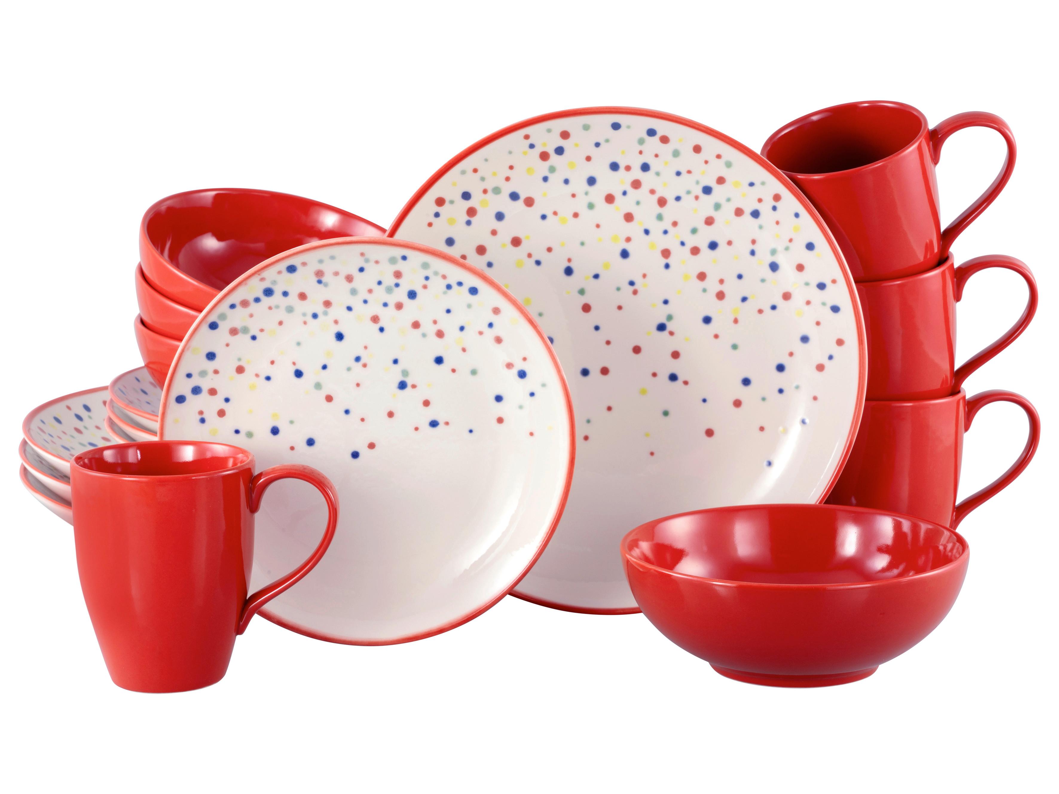 Kombiservice Joy Rot-bunt Creme, Rot 16-Tlg - Multicolor, Basics, Keramik - Creatable