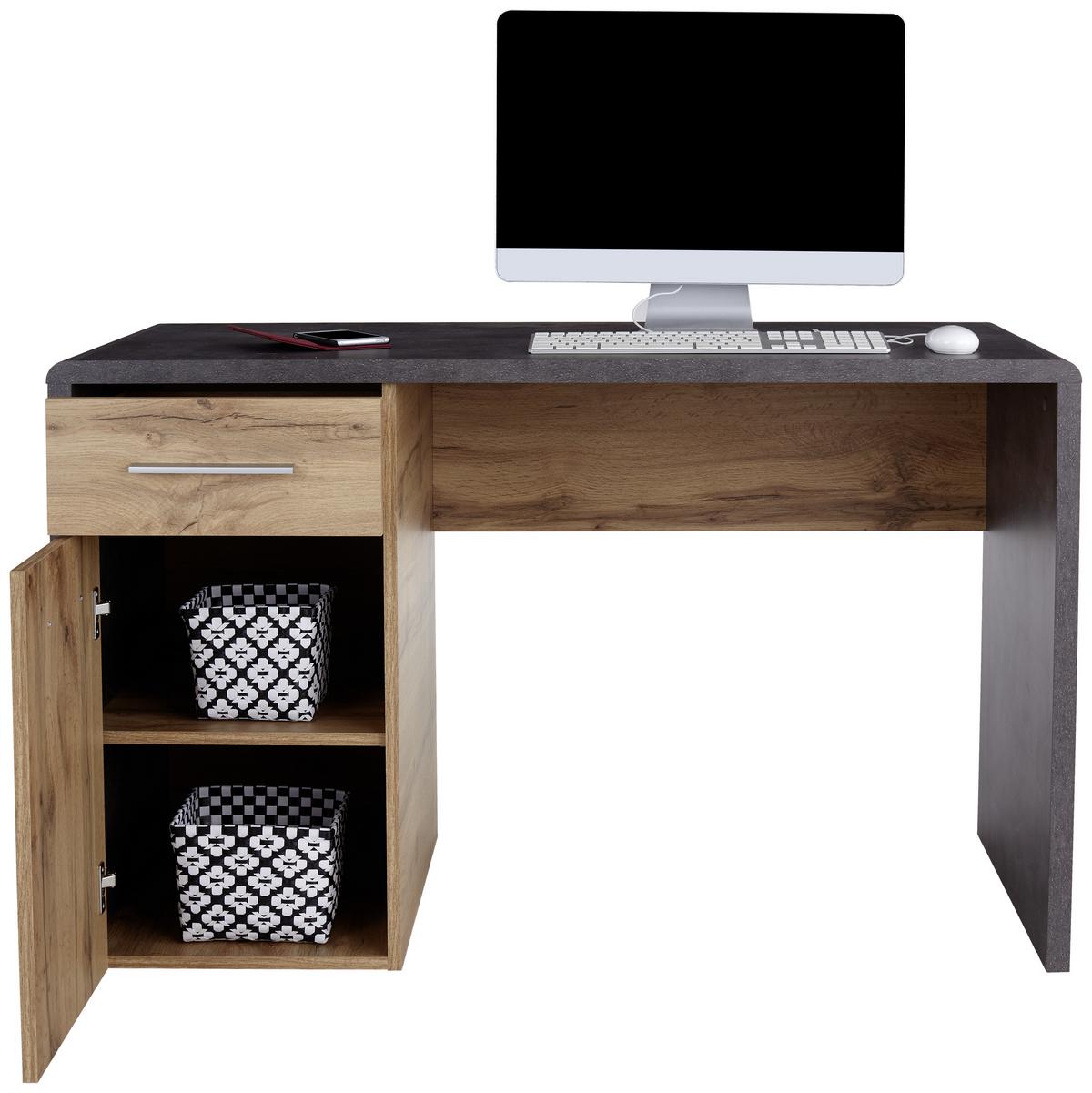 Schreibtisch mit Stauraum B 120cm H 75,5cm Fontana New - Eichefarben/Dunkelgrau, MODERN, Holzwerkstoff (120/75,5/60cm)