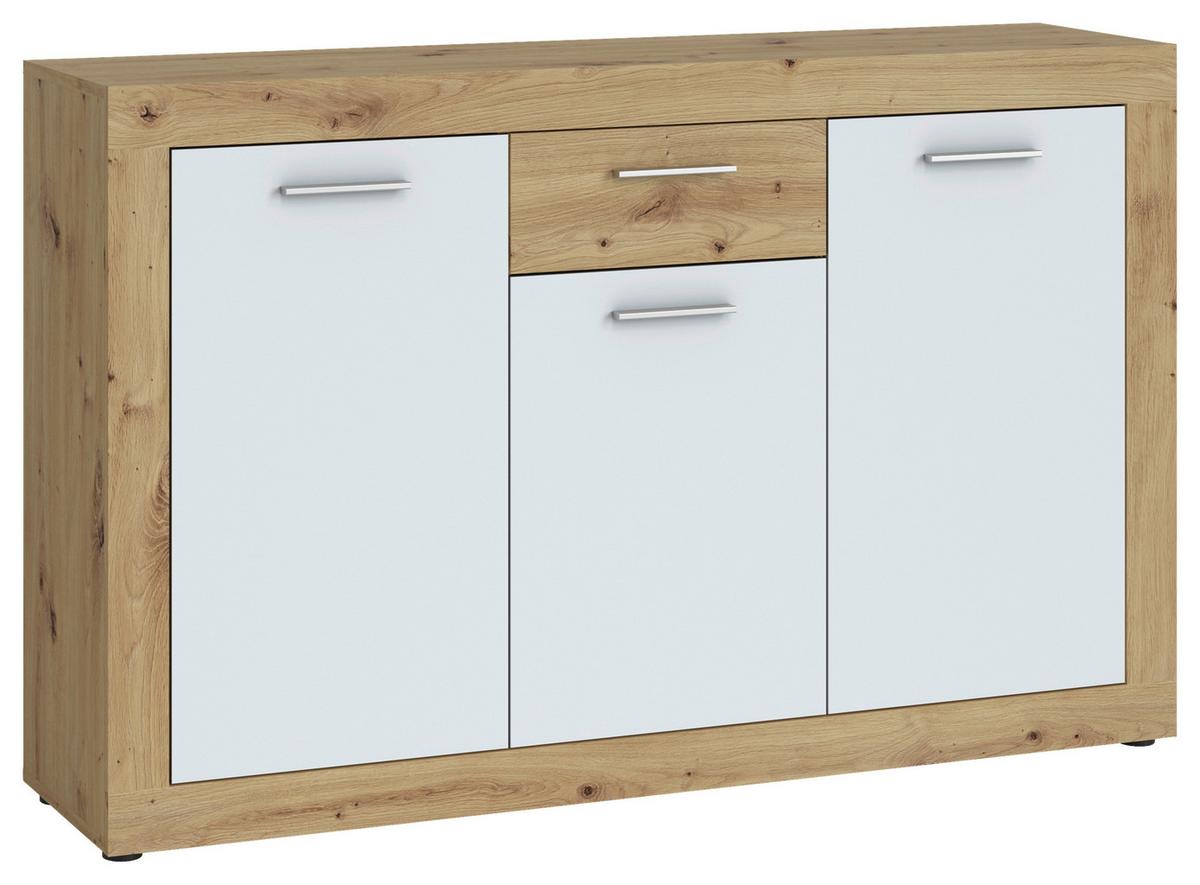 Sideboard Brilon Eiche Artisan/Weiß B: 135,2 cm - Schwarz/Eiche Artisan, ROMANTIK / LANDHAUS, Holzwerkstoff (135,2/86/35cm) - MID.YOU