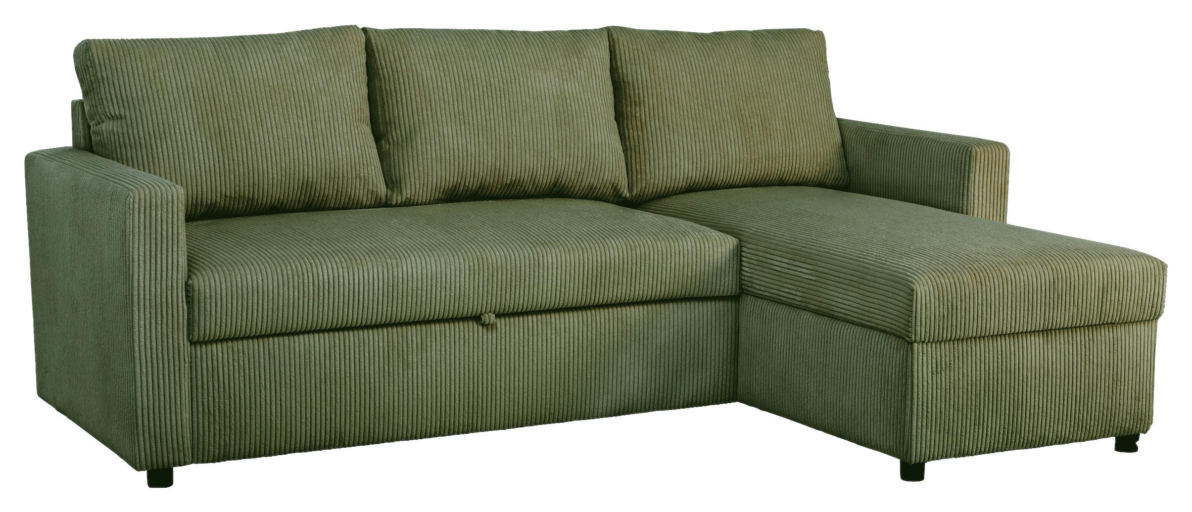 Ecksofa Paris Grün mit Schlaffunktion L: 215 cm - Schwarz/Grün, Basics, Holz/Holzwerkstoff (215/145/82cm)