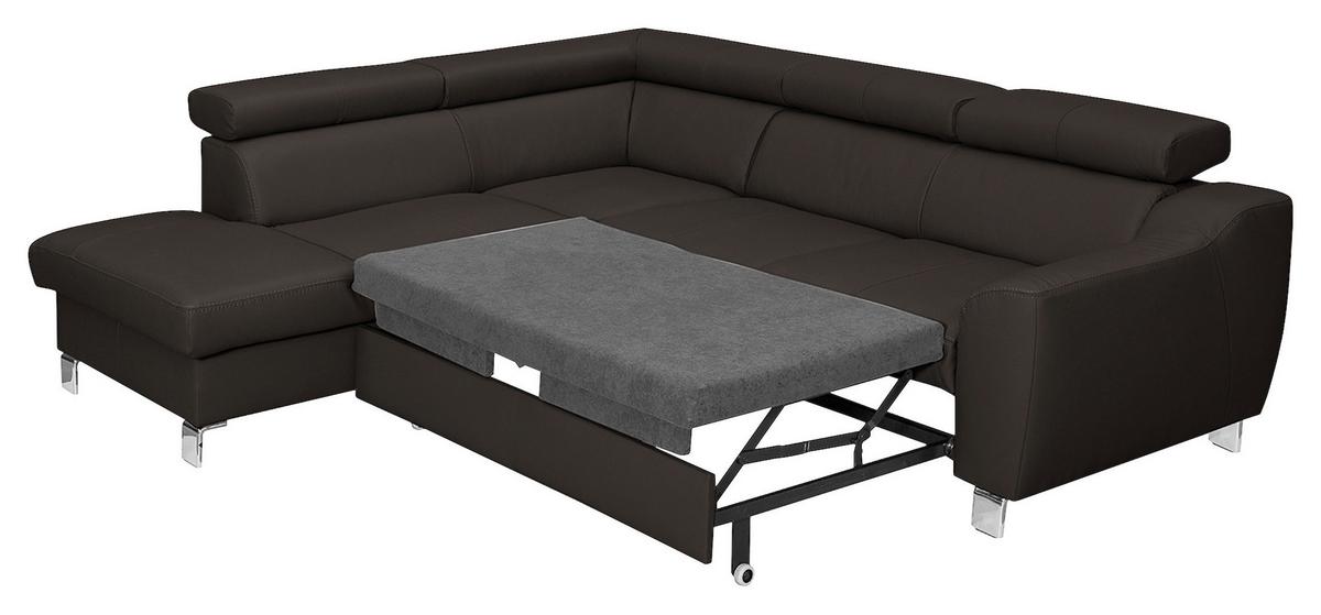 Ecksofa Aspen Dunkelbraun S: 208 Cm - Chromfarben/Dunkelbraun, Design, Leder/Textil (208/245cm) - Livetastic