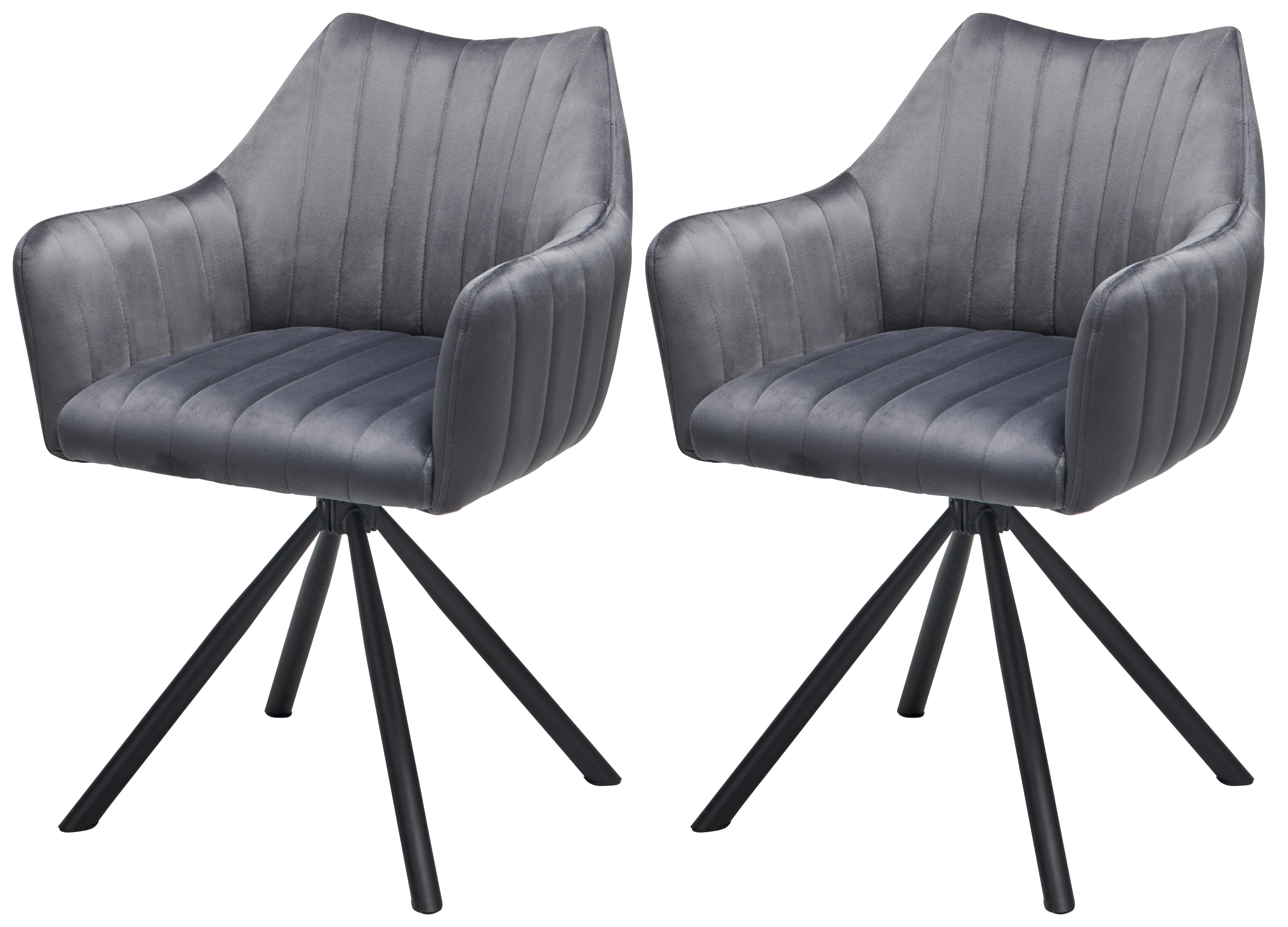 Armlehnstuhl Leila Grau/schwarz 2-Er Set - Schwarz/Grau, LIFESTYLE, Textil/Metall (60/83/59cm) - MID.YOU