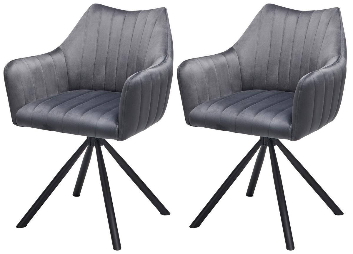 Armlehnstuhl Leila Grau/schwarz 2-Er Set - Schwarz/Grau, LIFESTYLE, Textil/Metall (60/83/59cm) - MID.YOU