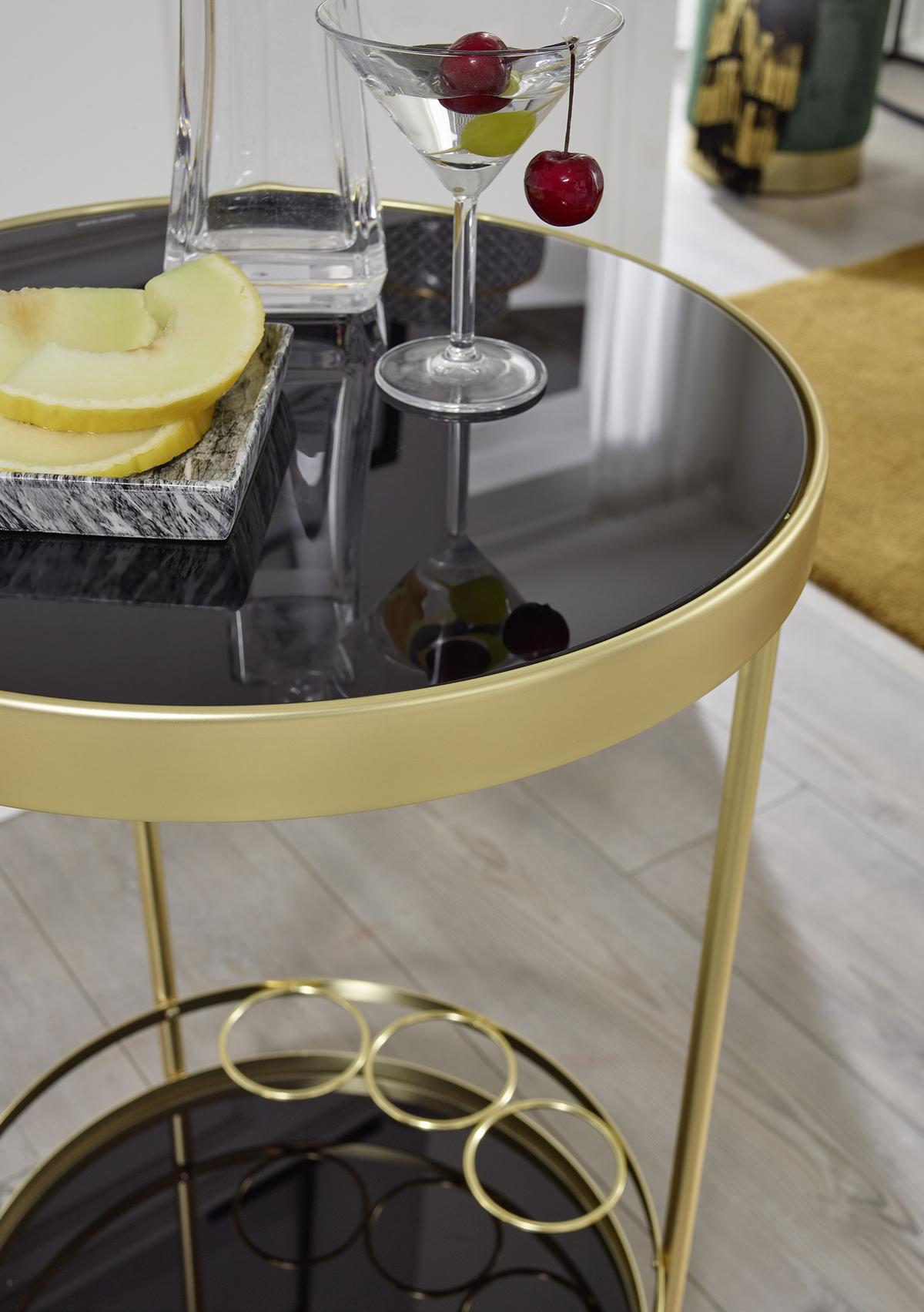 Servierwagen Rund Glas/metall Goldfarben/schwarz - Goldfarben/Schwarz, Design, Glas/Kunststoff (45/45/76cm) - MID.YOU