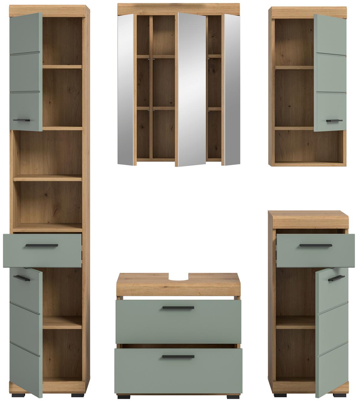 Badezimmer Scout Salbeigrün/eiche D. B: 134 Cm - Salbeigrün/Schwarz, MODERN, Holzwerkstoff (134cm) - MID.YOU