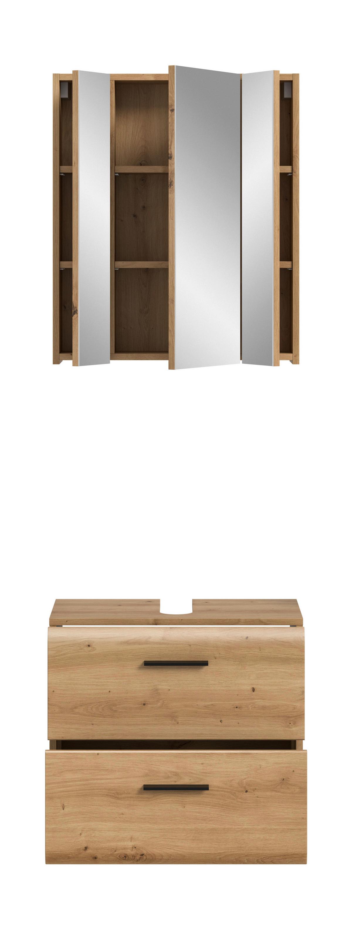 Badezimmer Ice Eiche Artisan Dekor B: 60cm - Schwarz/Eiche Artisan, Trend, Glas/Holzwerkstoff (60cm) - MID.YOU