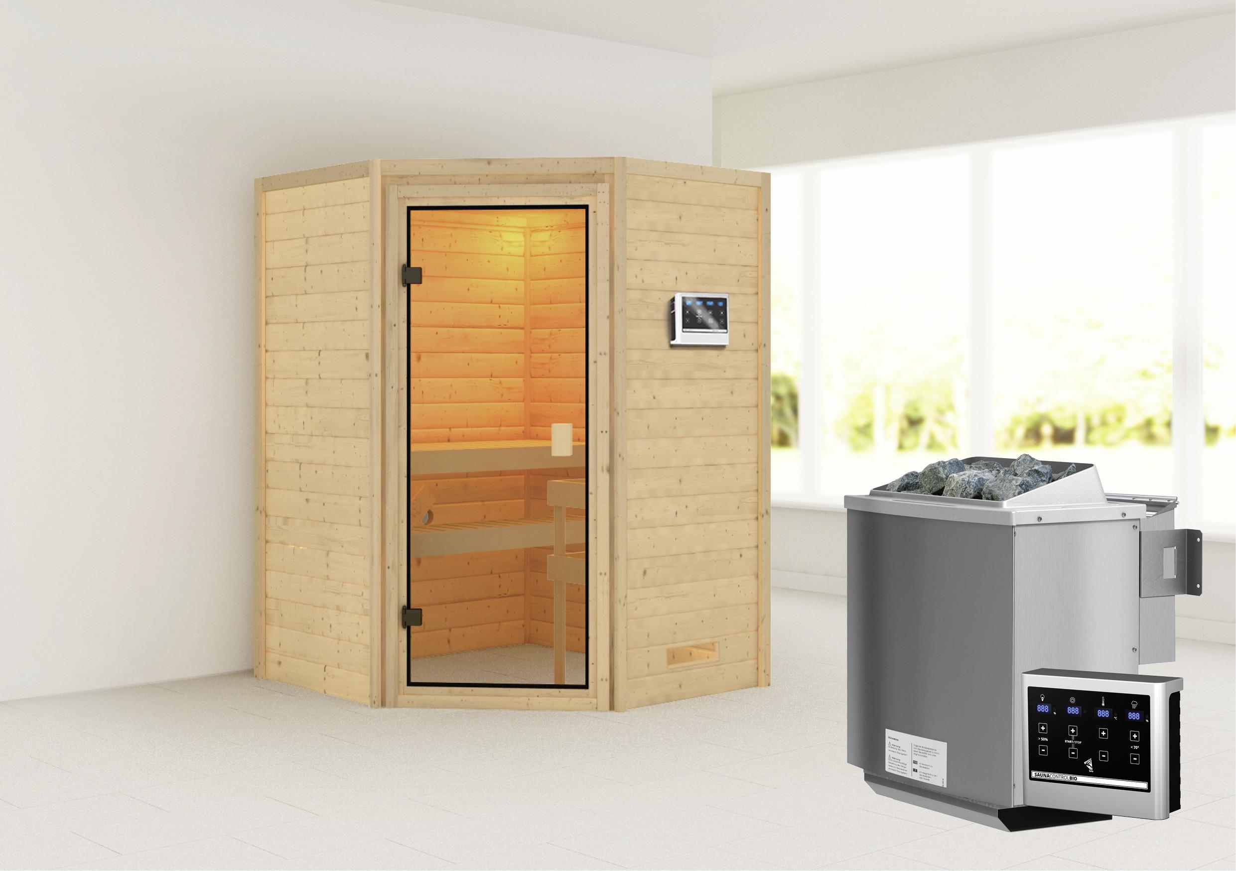 Sauna Grenoble 3 Mit Ext. Steuerung 145x187x145 Cm - Naturfarben, Basics, Holz (145/187/145cm) - Karibu