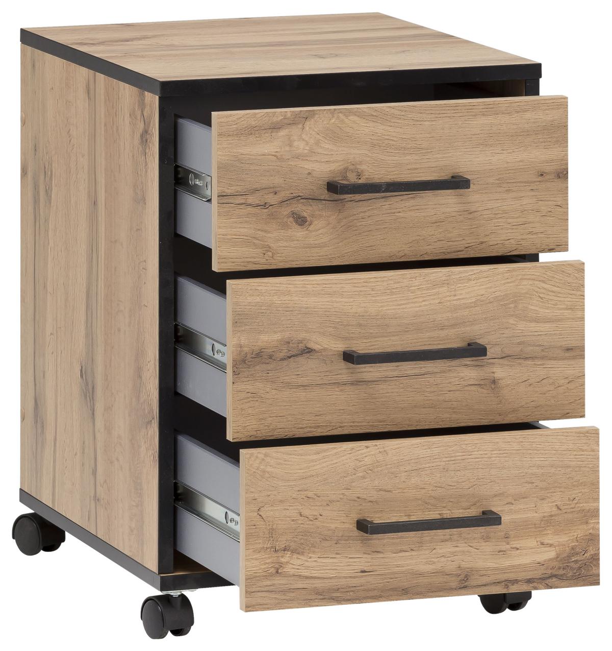 Rollcontainer Eiche Dekor Serie 2000 BxHxT 40,1x57x50 cm - Eichefarben, KONVENTIONELL, Holzwerkstoff/Kunststoff (40,1/57/50cm) - MID.YOU