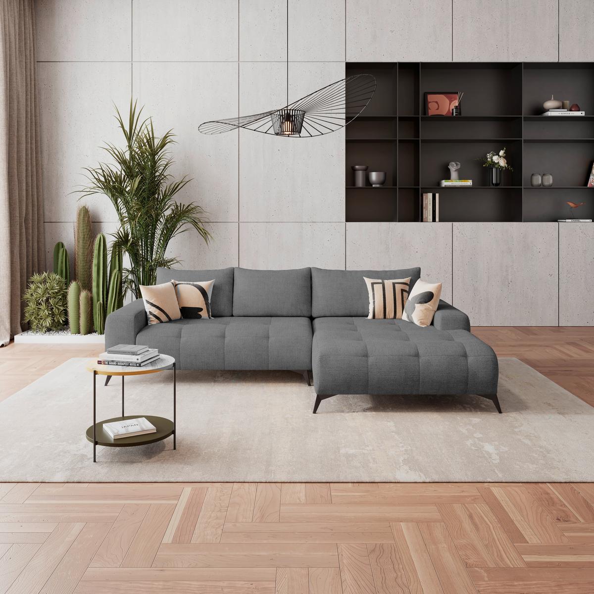 Ecksofa Mauro Anthrazit, mit Schlaffunktion - Anthrazit/Schwarz, Trend, Textil (290/175cm) - Luca Bessoni