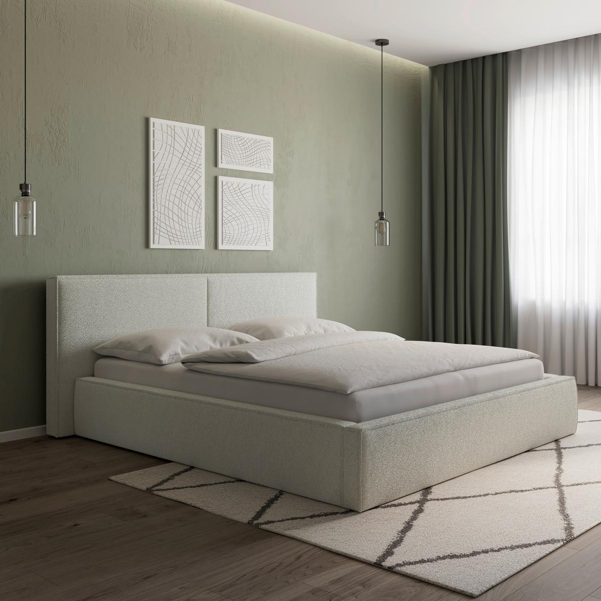 Čalúnená posteľ SERENA 180x200 cm, biela - čierna/krémová, Modern, kov/drevo (180/200cm) - Bessagi Home