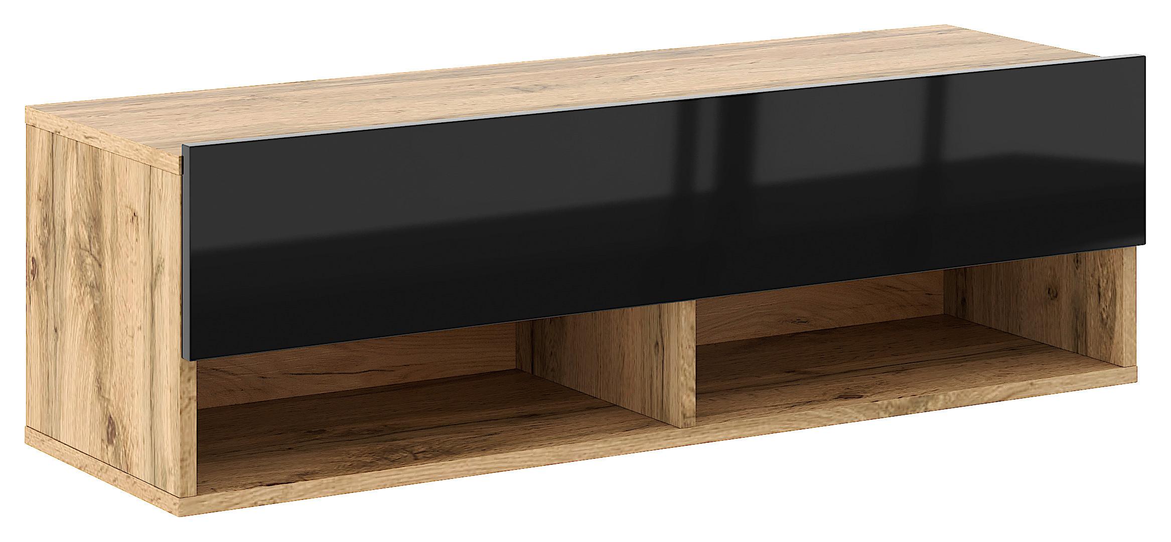 Lowboard Derby 100 - Schwarz Hochglanz/Eiche Wotan, Design, Holzwerkstoff (100/31,5/32,5cm) - Livetastic