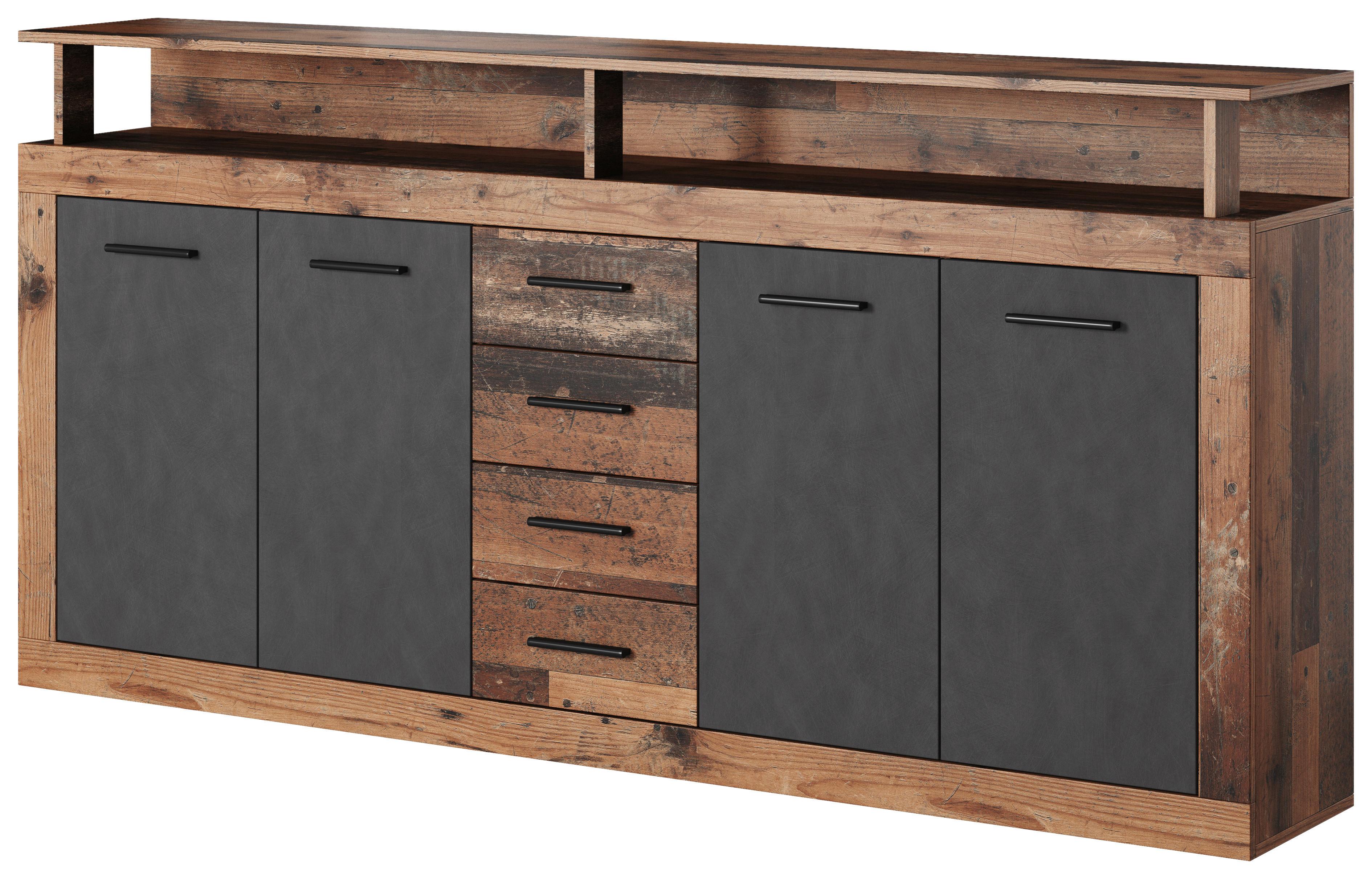 Sideboard Stehend B: 190 cm Luna Eiche Old Style/Anthrazit - Alteiche/Anthrazit, Basics, Holzwerkstoff (190/95/32cm) - MID.YOU