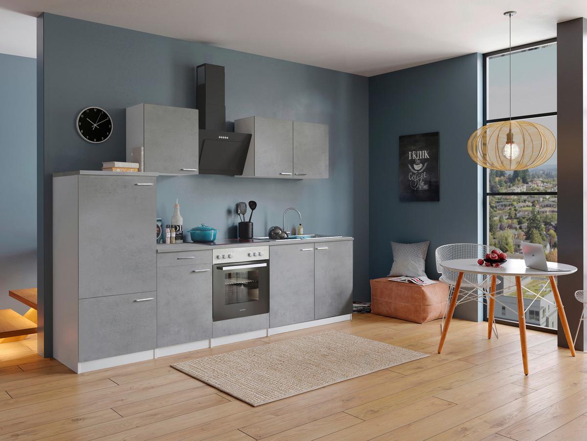Küchenblock Malia B: 270 cm Grau, mit Geräte - Weiß/Grau, Basics, Holzwerkstoff (270cm) - Respekta