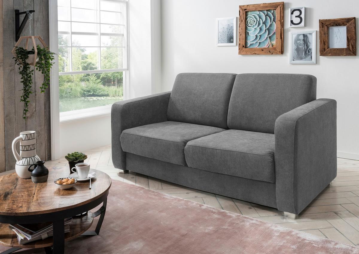 2-Sitzer-Sofa mit Schlaffunktion Mia Grau - Chromfarben/Grau, Basics, Textil (159/88/87cm) - Livetastic