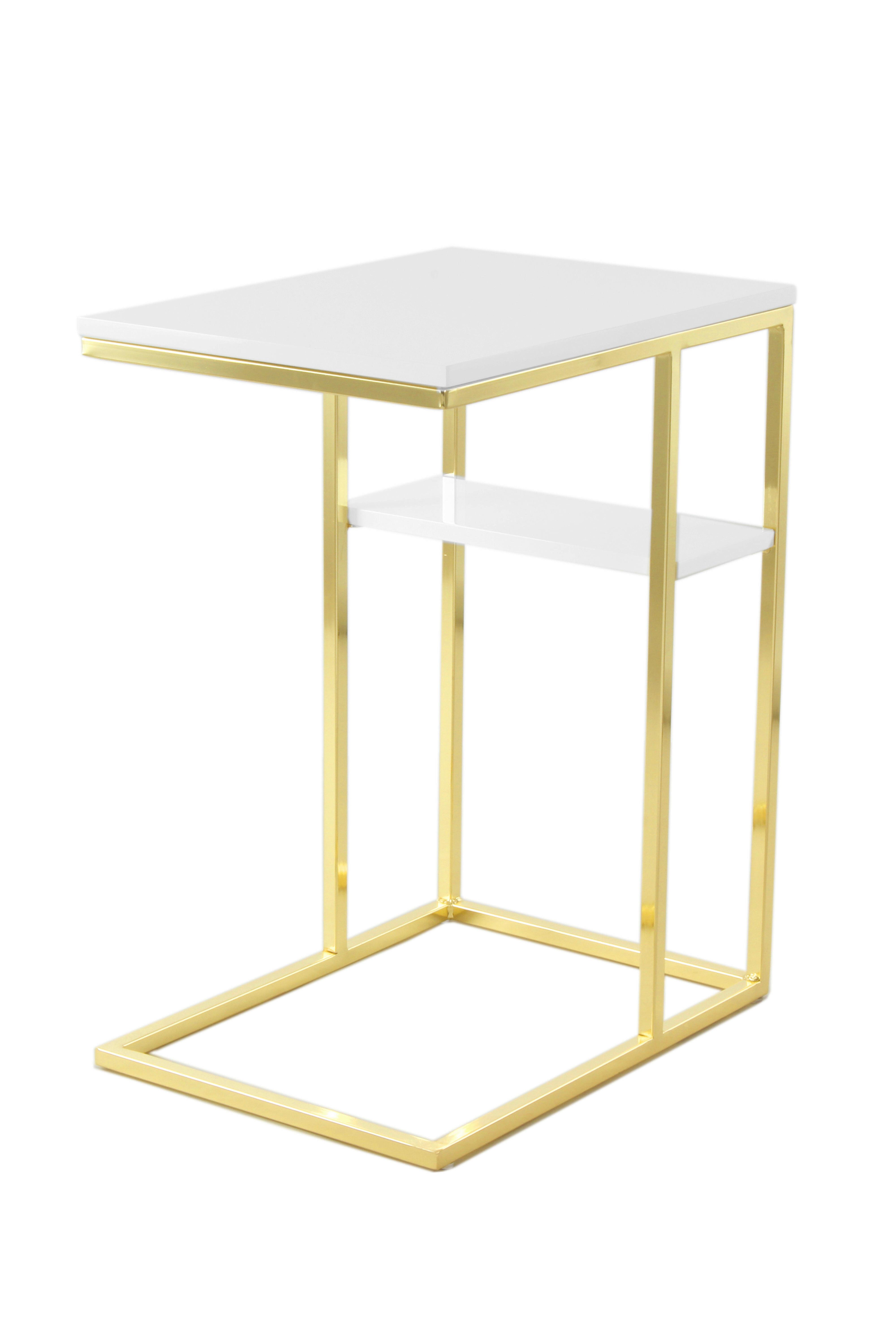 Beistelltisch mit Ablagefach Lucilla, Weiß/Gold - Goldfarben/Weiß, MODERN, Metall (48/35/62cm) - Kayoom