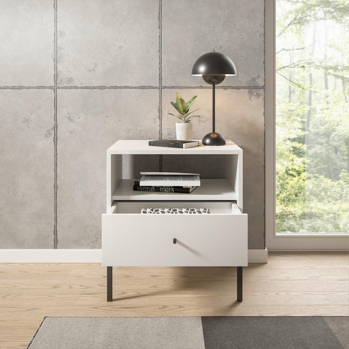 Nachkästchen Weiß H: 56 cm Ines - Schwarz/Weiß, MODERN, Holzwerkstoff (54/56/39cm) - MID.YOU