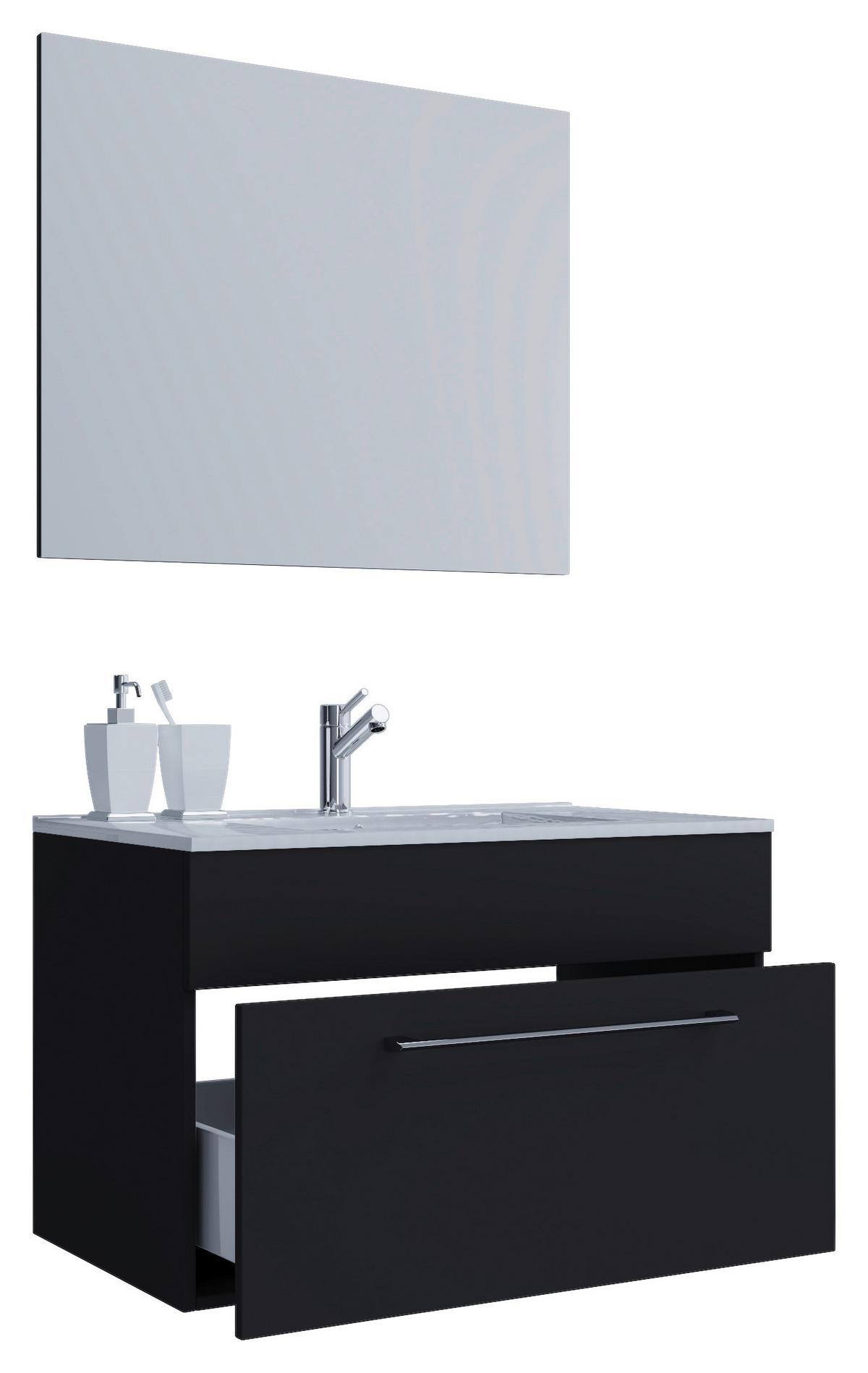 Waschtischkombi Badinos Schwarz B: 80 cm - Schwarz/Weiß, MODERN, Keramik/Holzwerkstoff (80cm) - MID.YOU