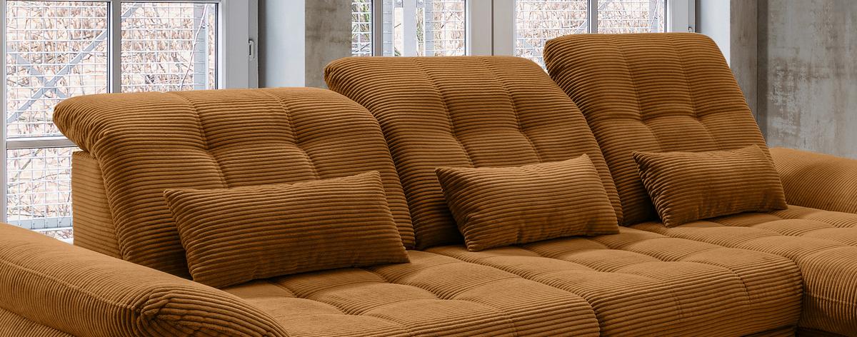 Ecksofa mit Bettkasten Rigatti Goldfarben 314x184 cm - Goldfarben/Schwarz, MODERN, Textil (314/184cm) - Livetastic