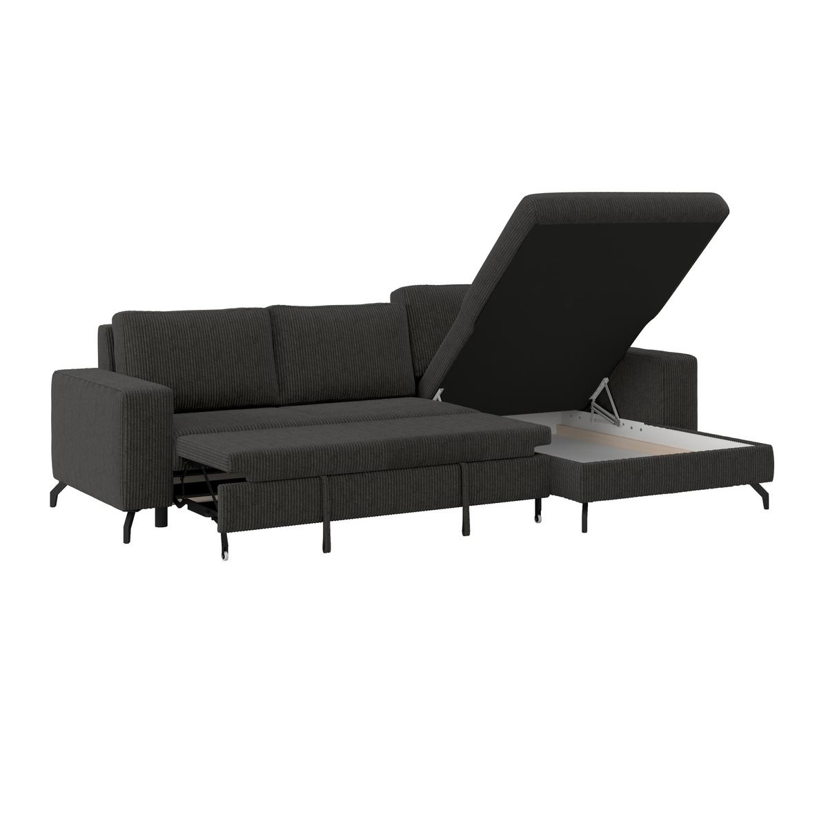 Ecksofa mit Bettkasten Cloud Grau Cord 290x178 cm - Grau, Trend, Textil (290/178cm)