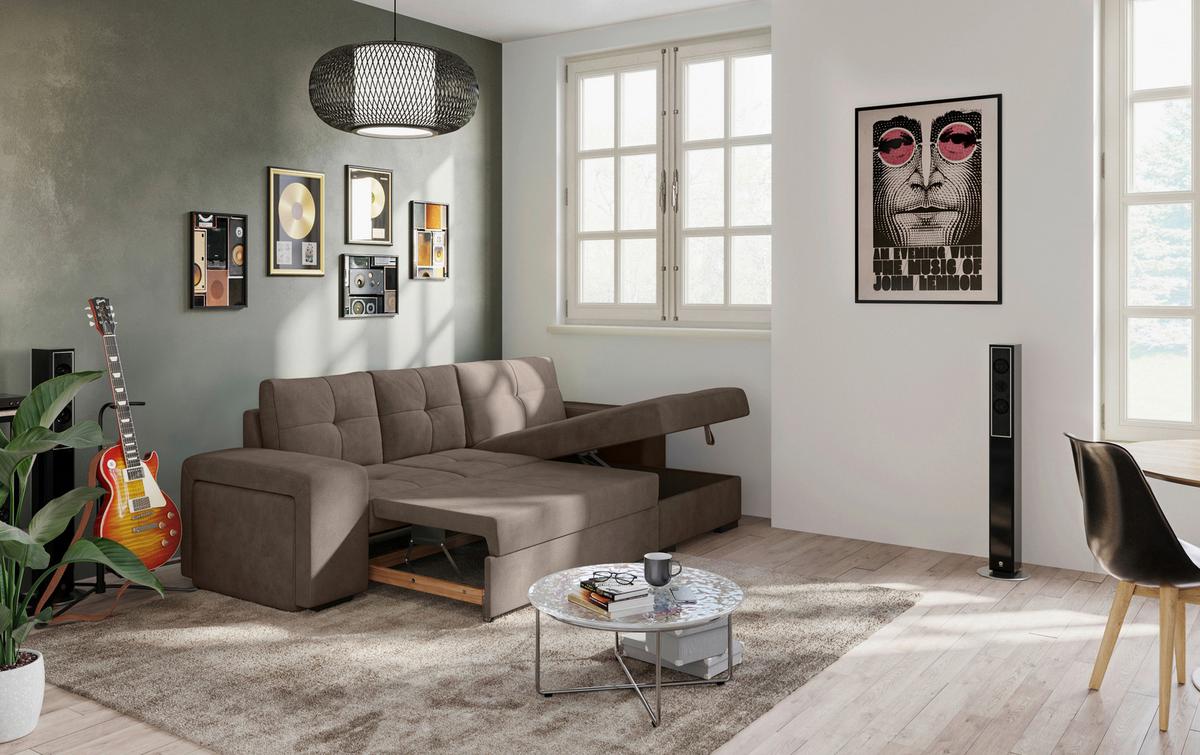 Eckschlafsofa Mattina Taupe S: 268x156 Cm - Taupe/Schwarz, MODERN, Textil (268/156cm) - MID.YOU
