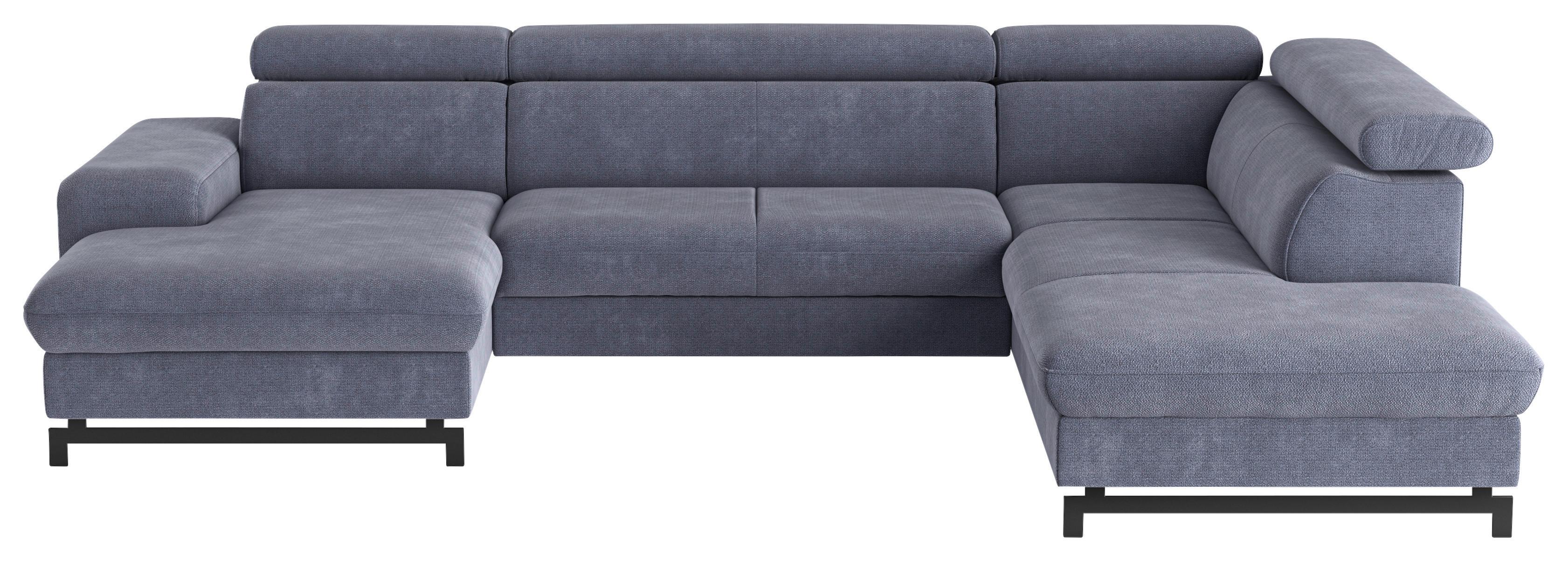 Wohnlandschaft Emma mit Schlaffunktion Blau - Blau/Schwarz, Textil (165/328/215cm) - MID.YOU