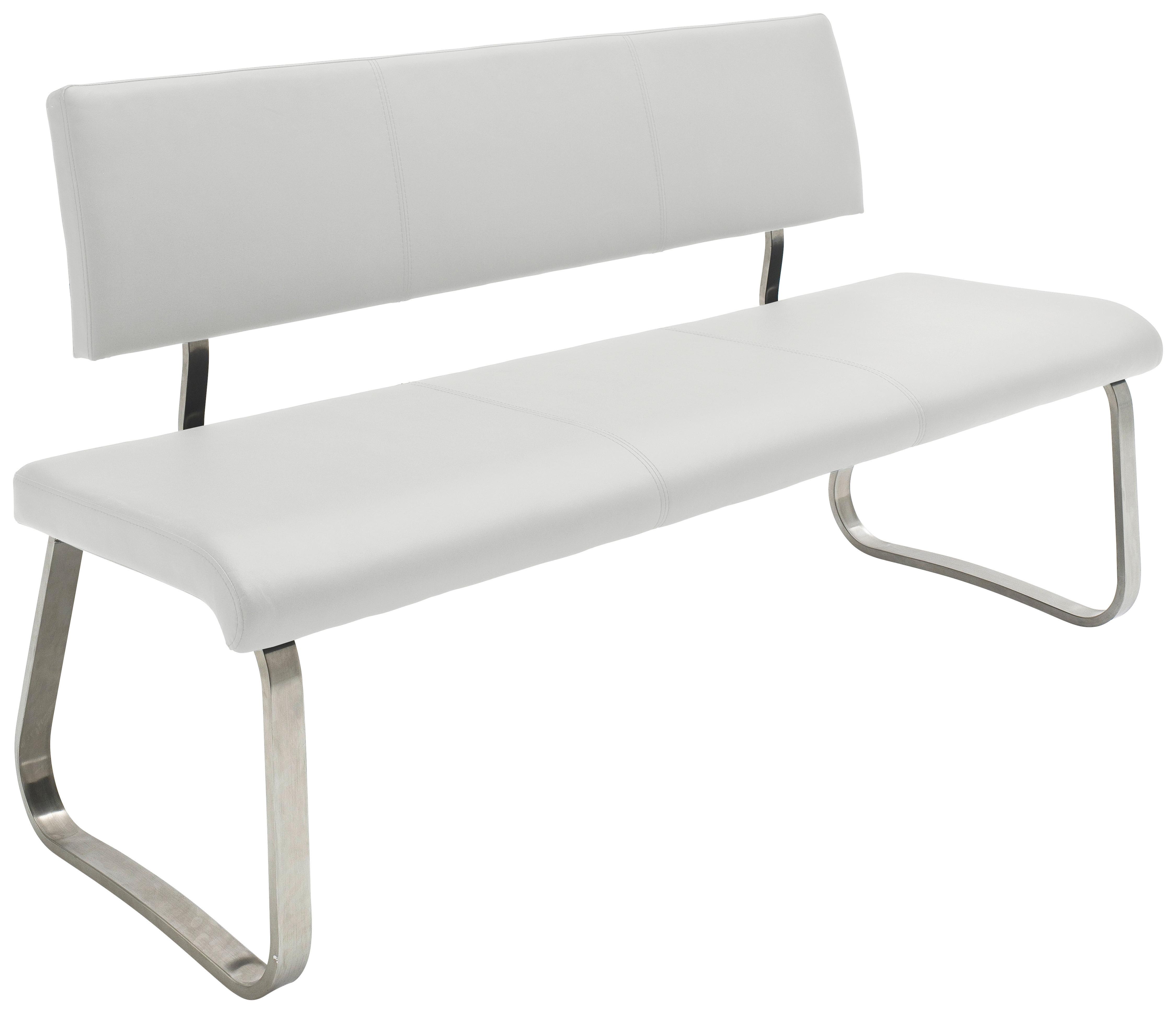 Sitzbank mit Lehne Weiß Lederlook Arco B: 155 cm - Edelstahlfarben/Weiß, Design, Kunststoff/Metall (155/86/59cm) - Livetastic