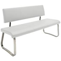 Sitzbank mit Lehne Weiß Arco 175x86x59 cm - Edelstahlfarben/Weiß, Design, Leder/Metall (175/86/59cm) - Livetastic