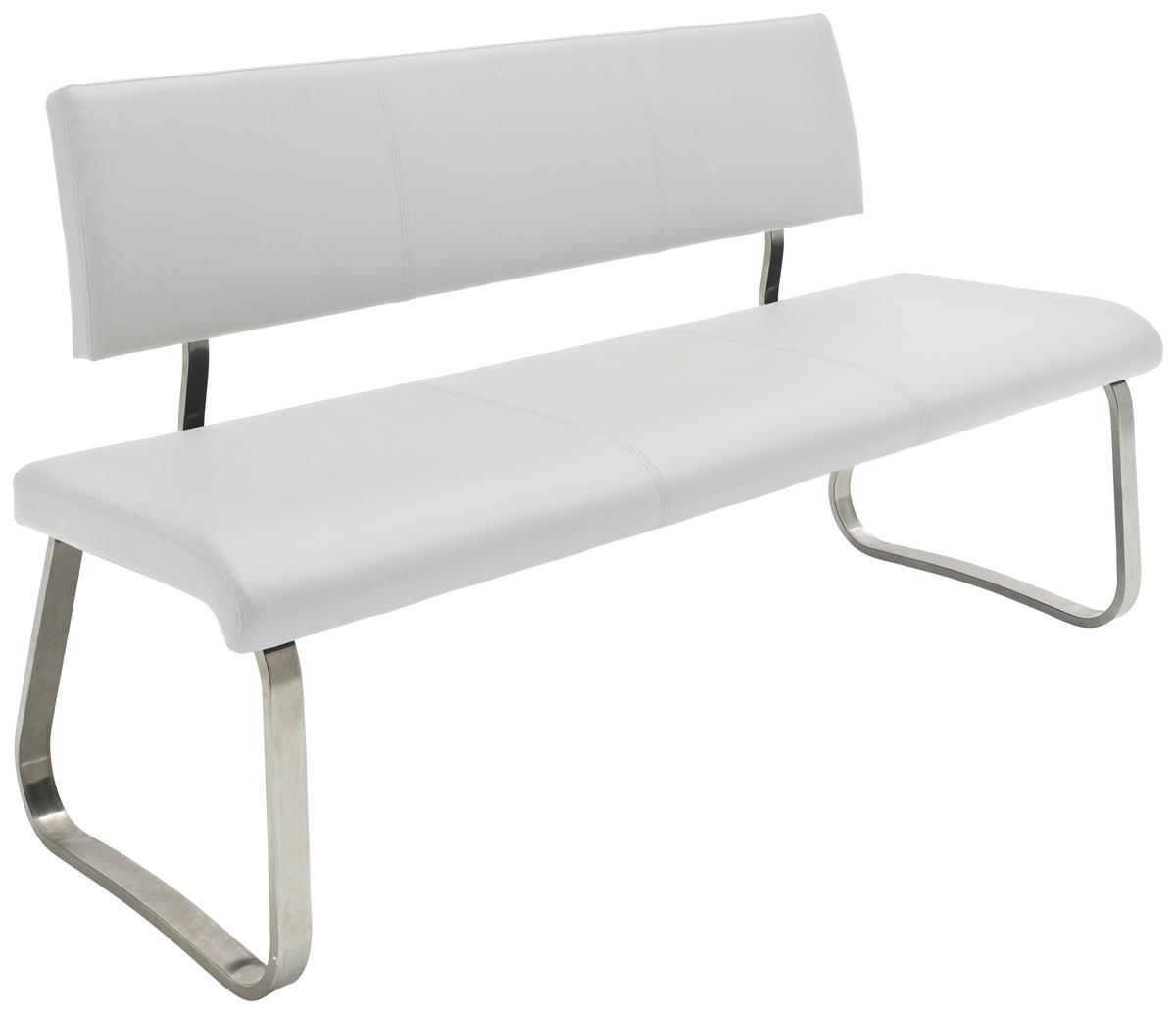 Sitzbank mit Lehne Weiß Arco 175x86x59 cm - Edelstahlfarben/Weiß, Design, Leder/Metall (175/86/59cm) - Livetastic
