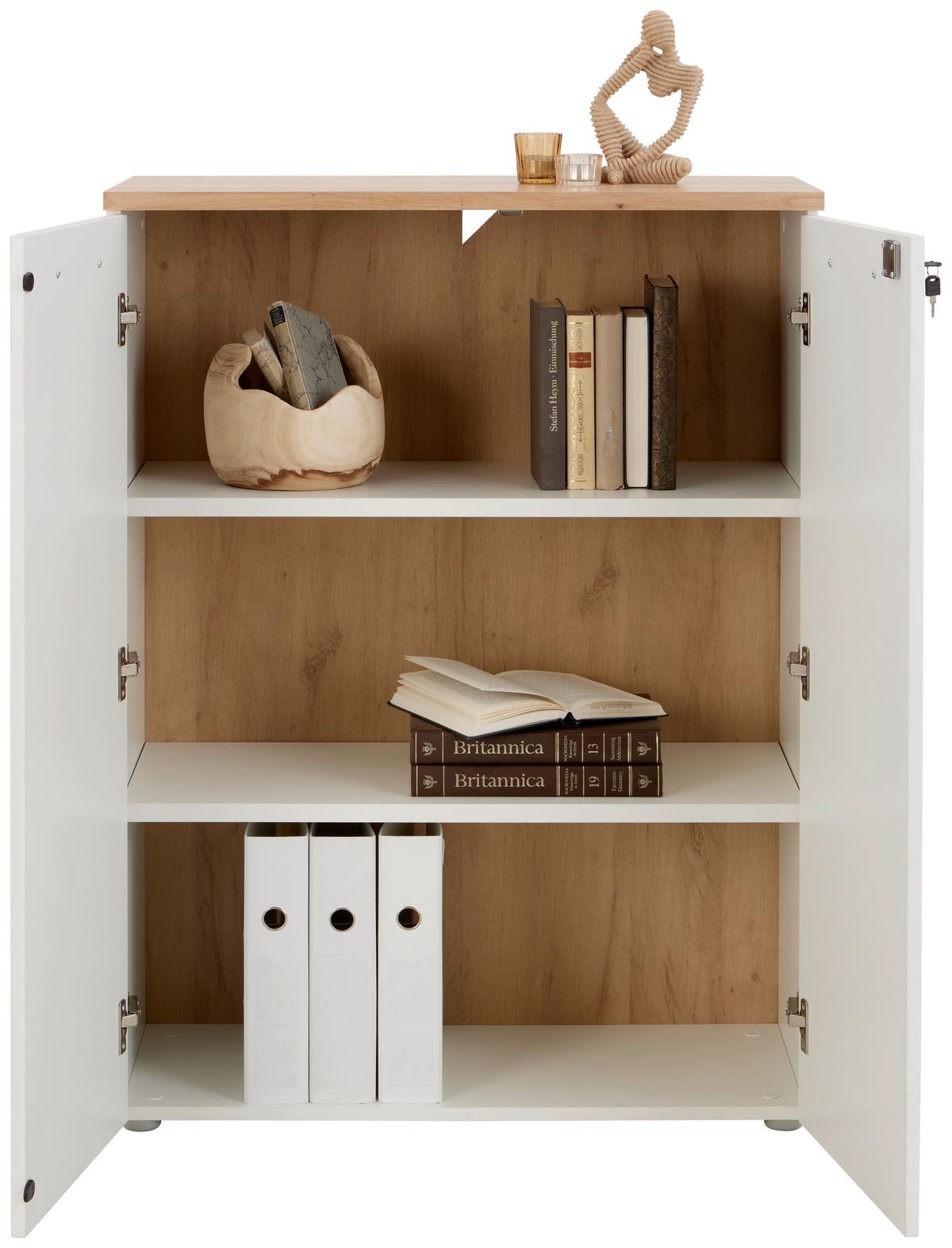 Aktenschrank Versperrbar Eiche Dekor Weiß B: 80 Cm - Eichefarben/Weiß, MODERN, Holzwerkstoff (80/112/38cm)